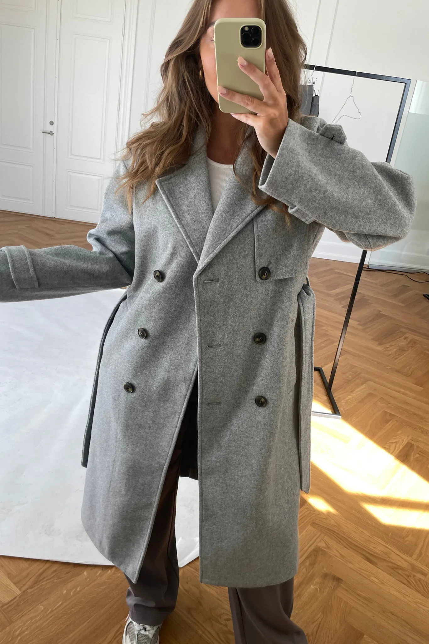 VMFortune Long Trench Coat - Light Grey Melange - Image 7