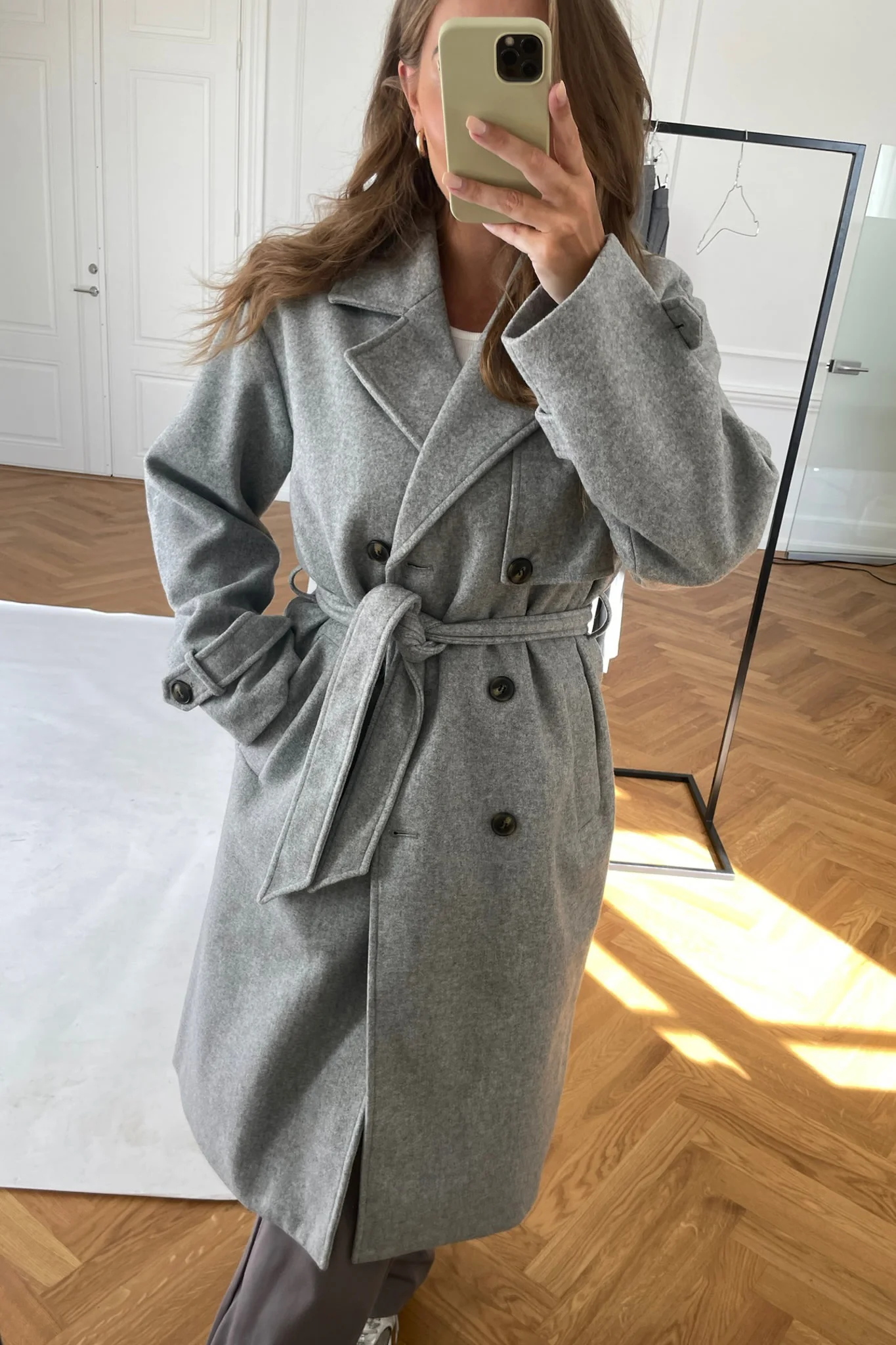 VMFortune Long Trench Coat - Light Grey Melange - Image 8