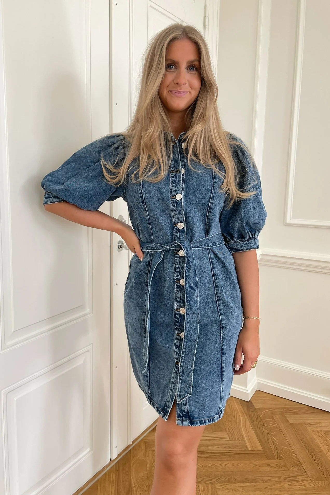 NMFreya SS Denim Belt Dress - Medium Blue Denim - Image 2