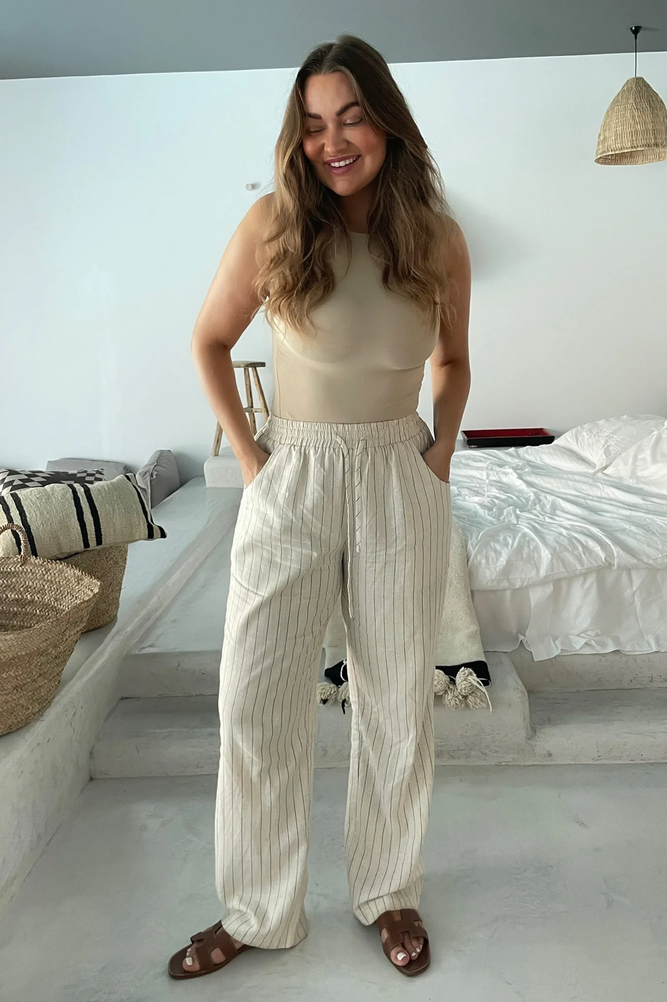 HannahIC Pants - Beige Linen Pinstripe - Image 3