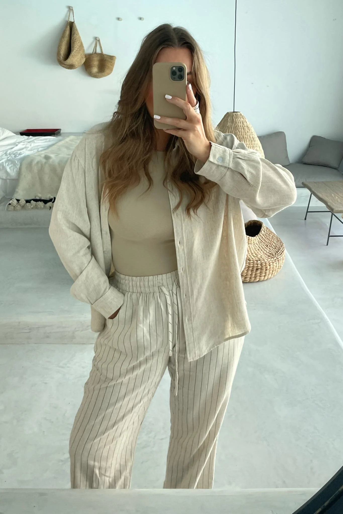HannahIC Pants - Beige Linen Pinstripe - Image 5