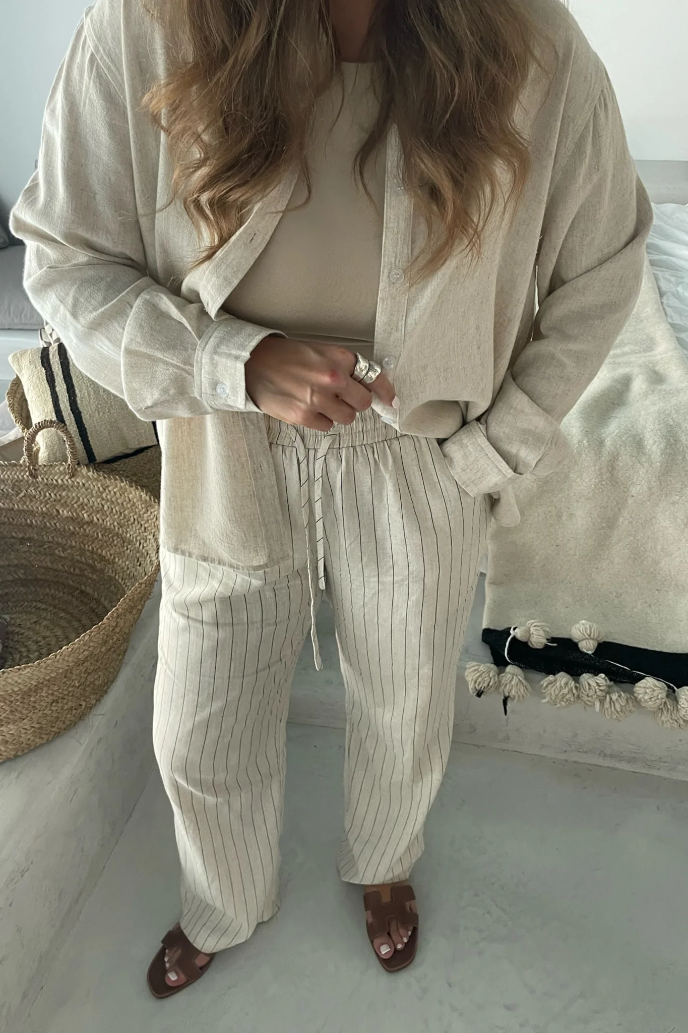 HannahIC Pants - Beige Linen Pinstripe - Image 6