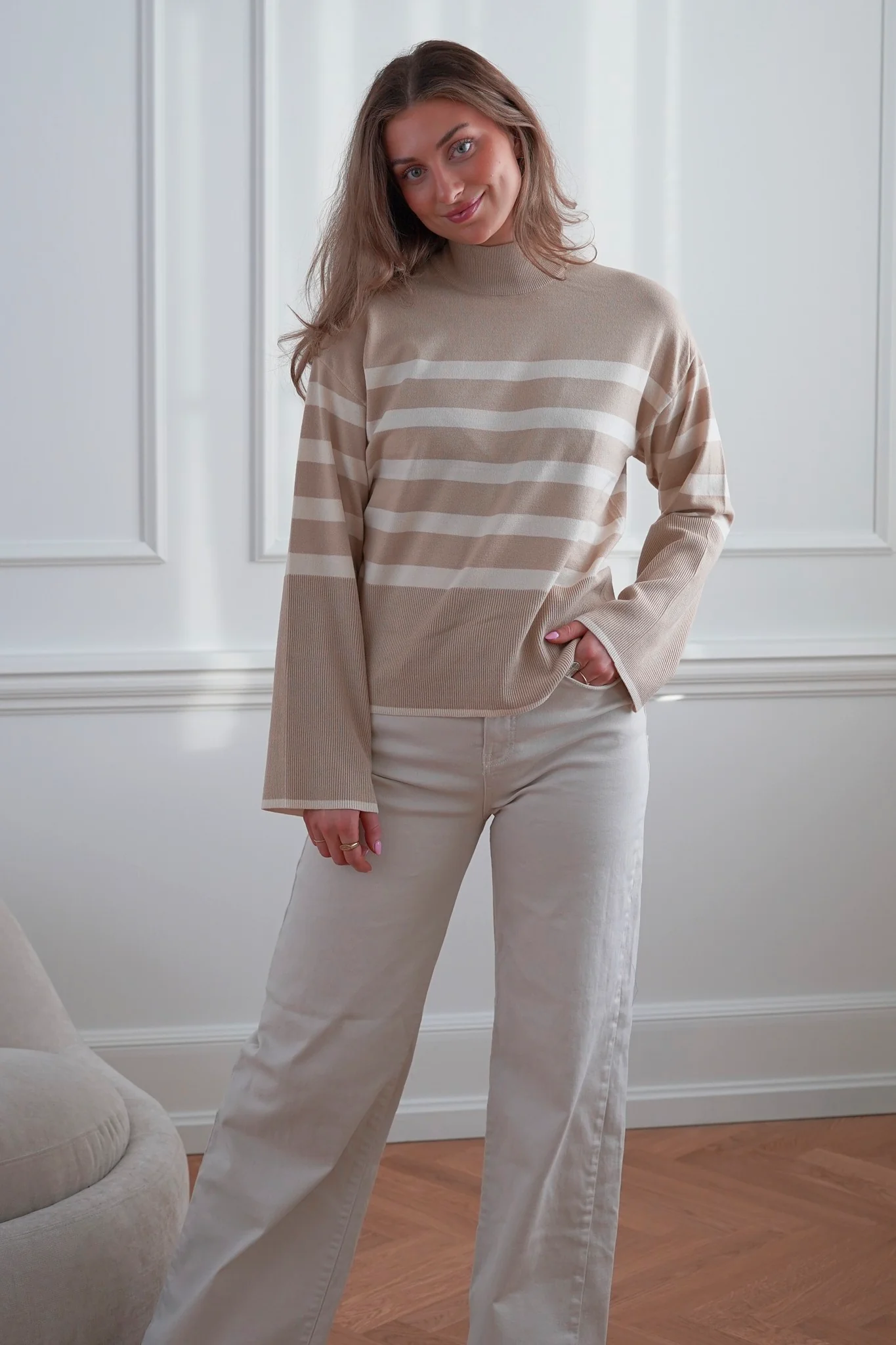VMHappiness LS Highneck Blouse - Irish Cream With Birch - Image 2