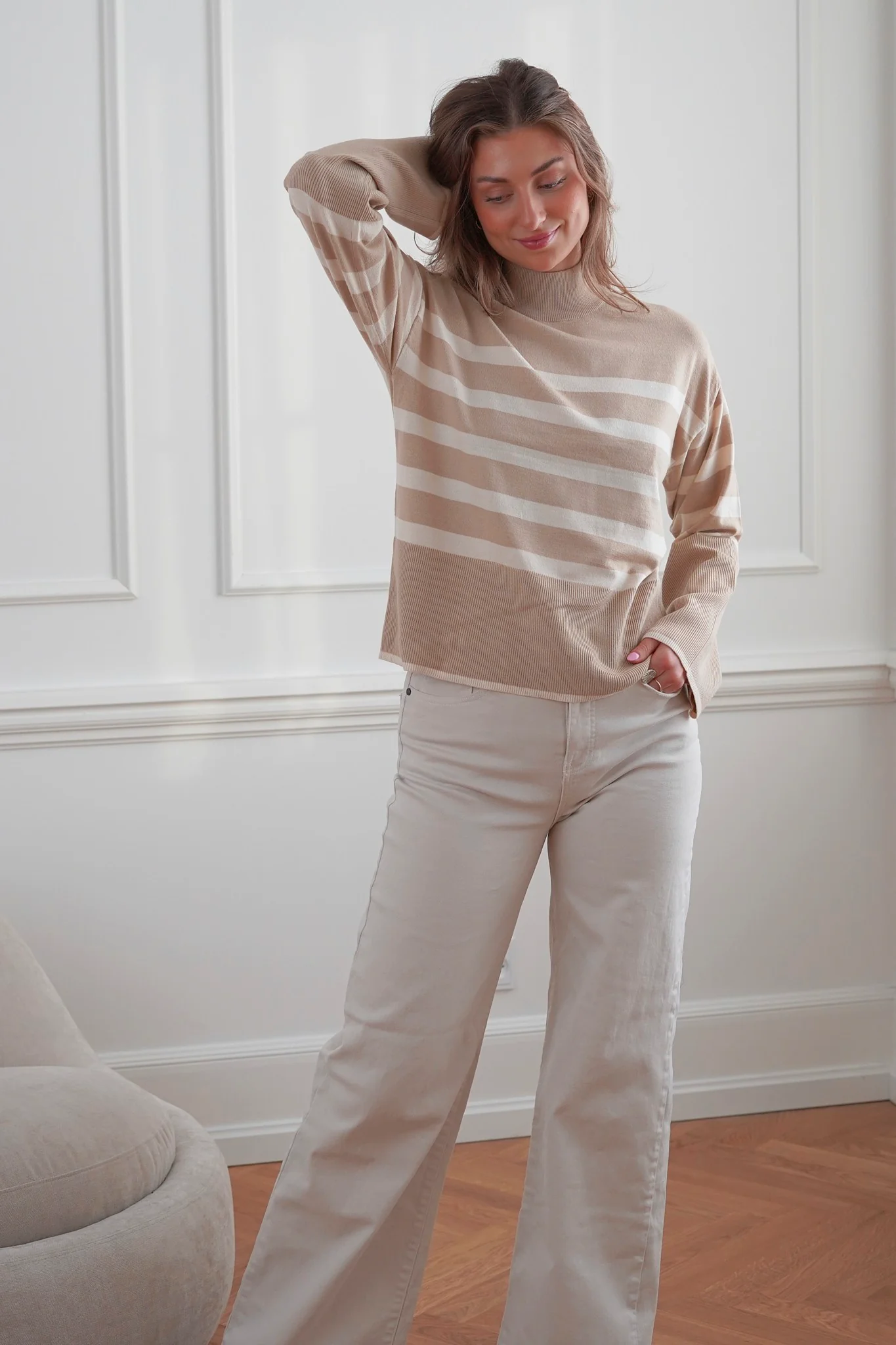 VMHappiness LS Highneck Blouse - Irish Cream With Birch - Image 3
