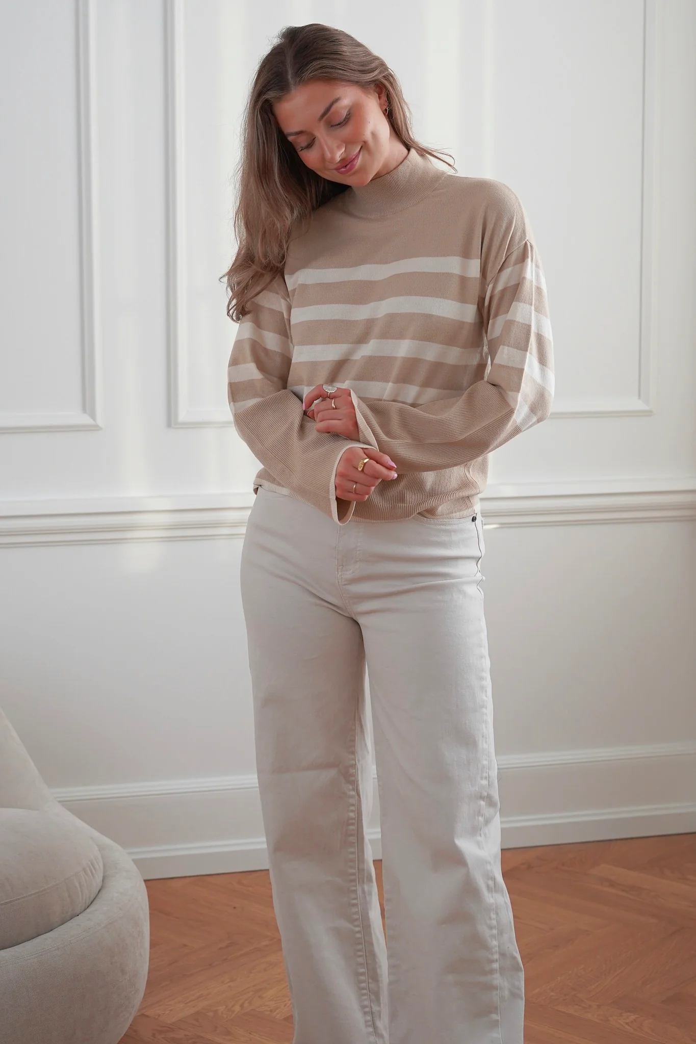 VMHappiness LS Highneck Blouse - Irish Cream With Birch - Image 5