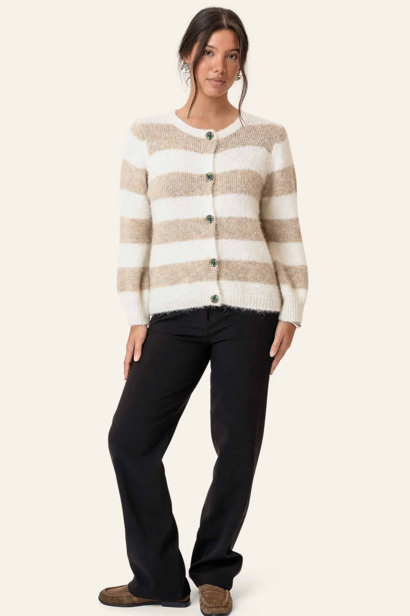 IdunIC Cardigan - Beige White Stripes - Image 4