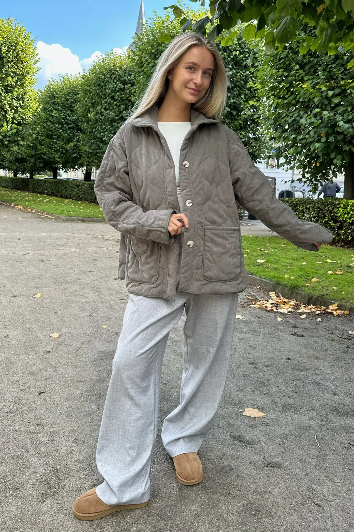 JosieIC Quilted Jacket - Grey Corduroy - Image 9