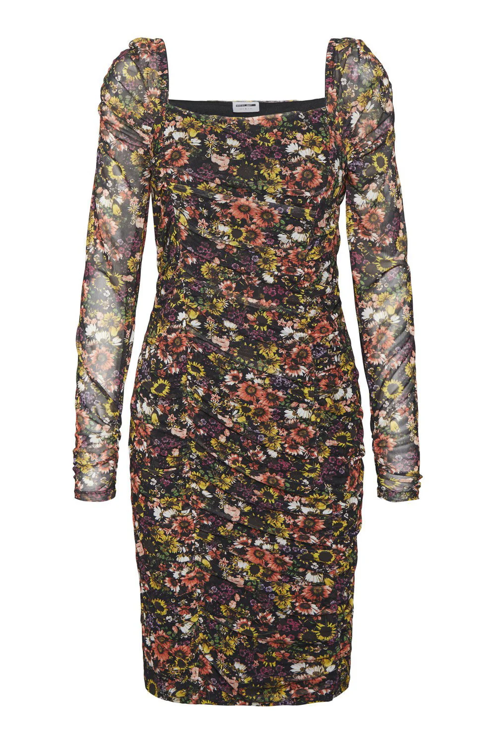 NMJudith LS Mesh Ruching Dress - Black Sunflower - Image 4