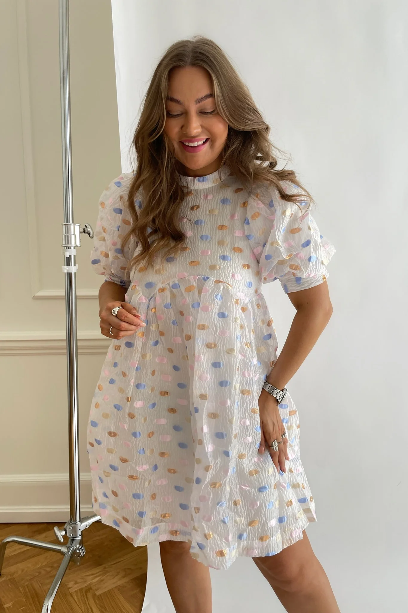 PCJulia SS Dress  - Bright White Multi Dots - Image 2