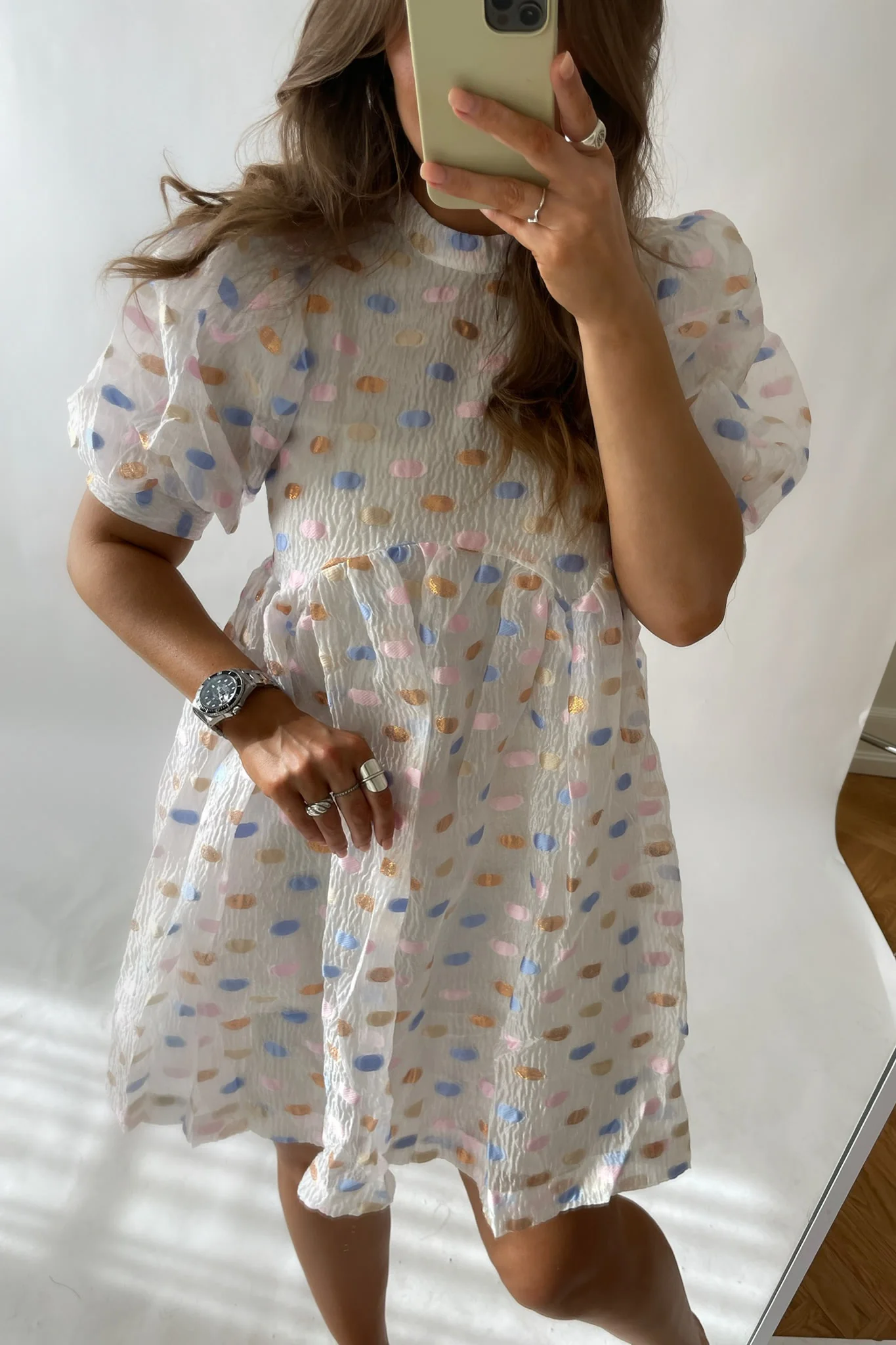 PCJulia SS Dress  - Bright White Multi Dots - Image 3