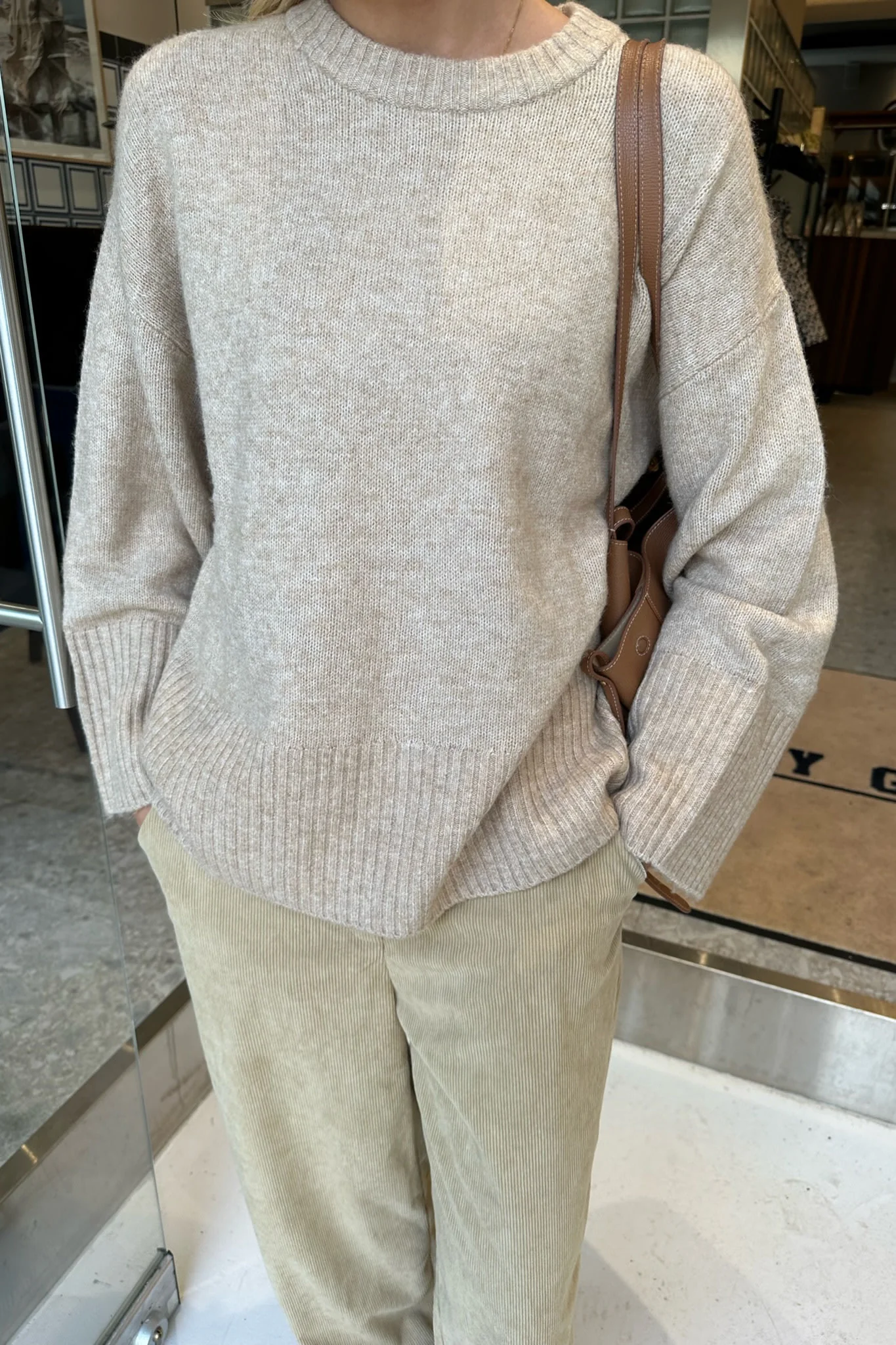 JXOllie Diverse Crew Neck Knit - Peyote Limeade  Neck Piping - Image 2
