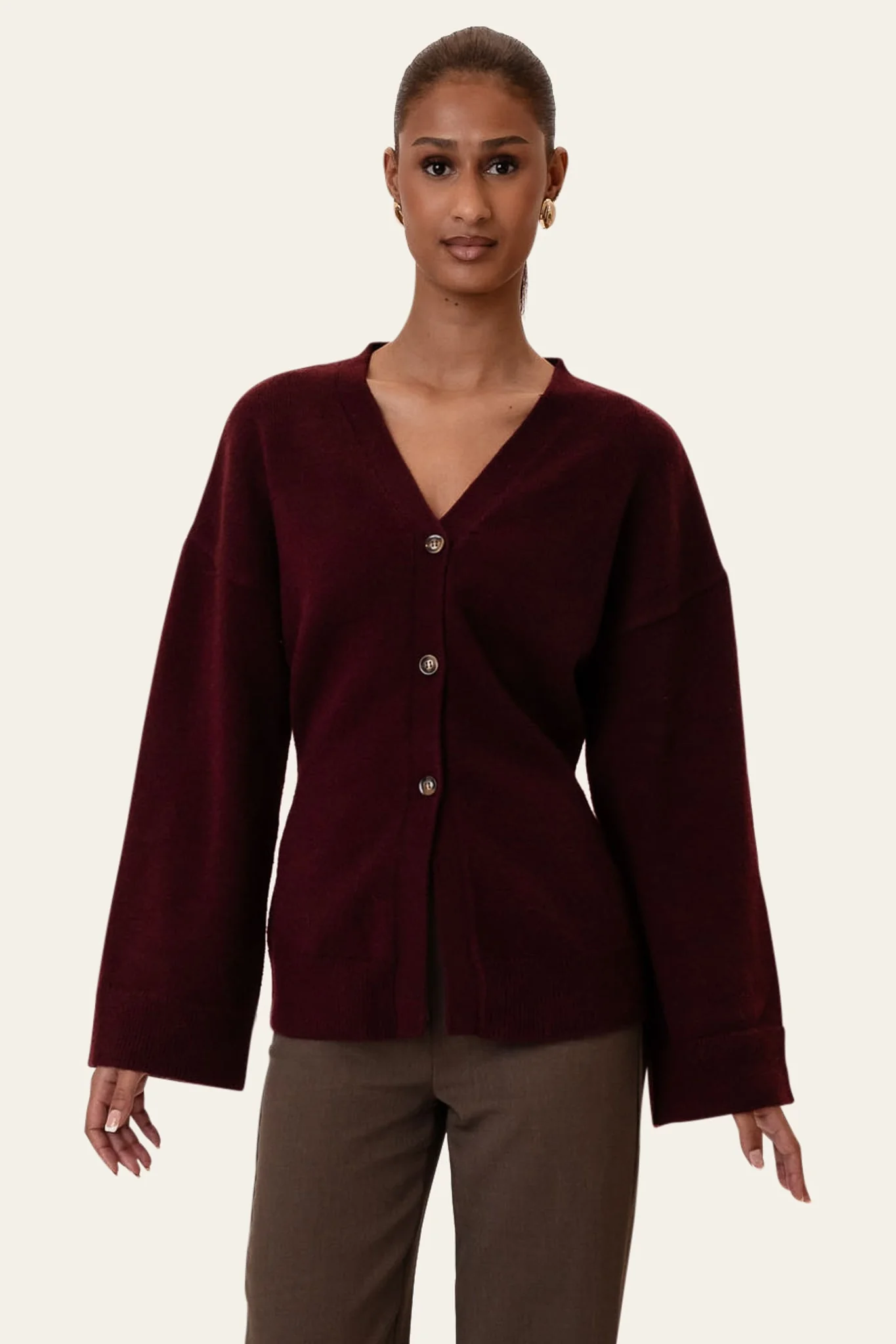 KarmaIC Fitted Cardigan - Bordeaux - Image 2