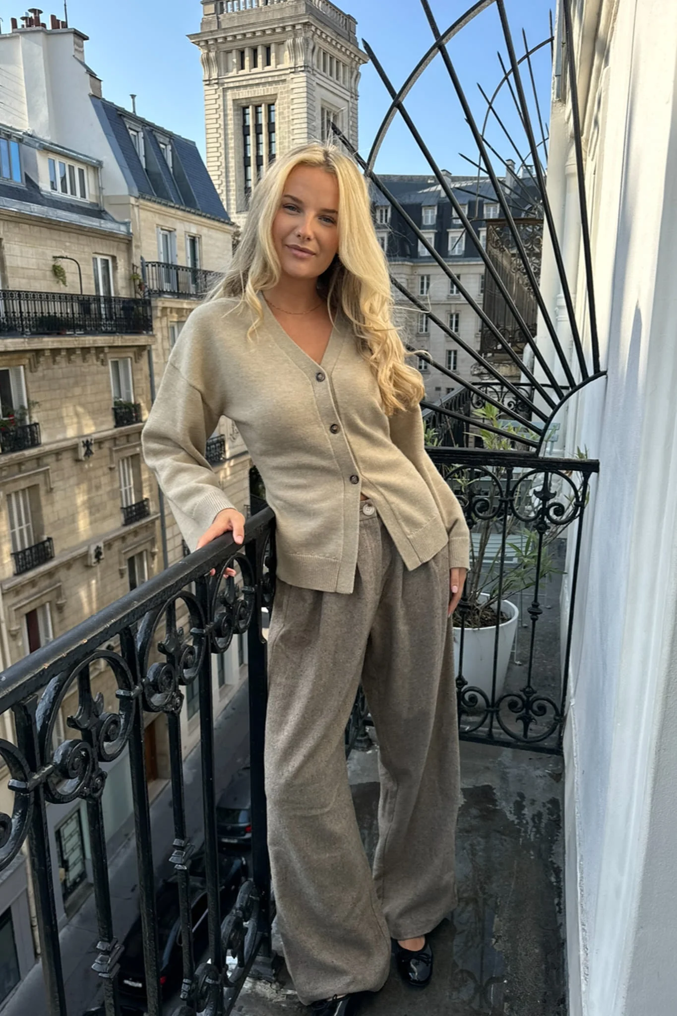 KarmaIC Fitted Cardigan - Beige - Image 3