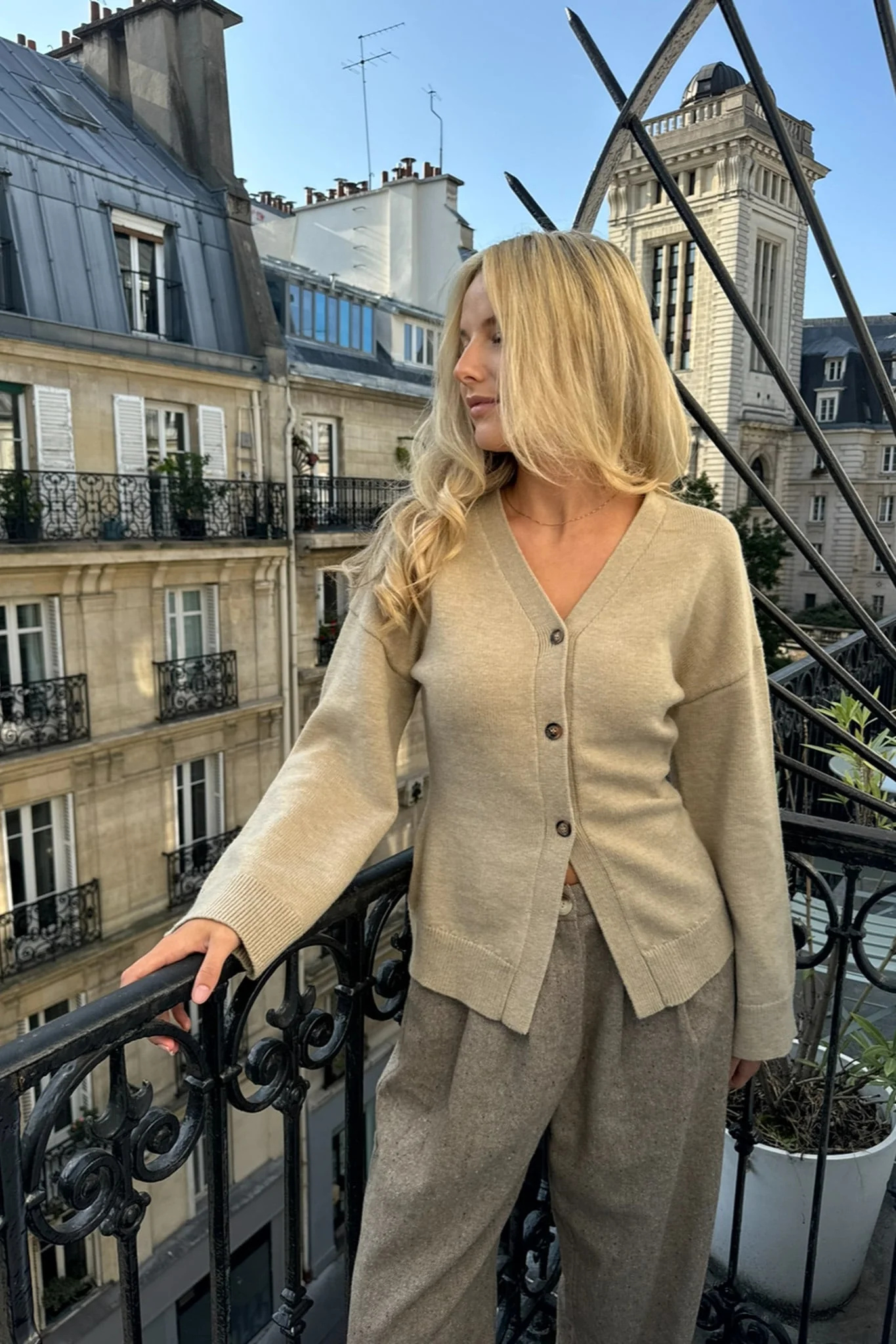 KarmaIC Fitted Cardigan - Beige - Image 4