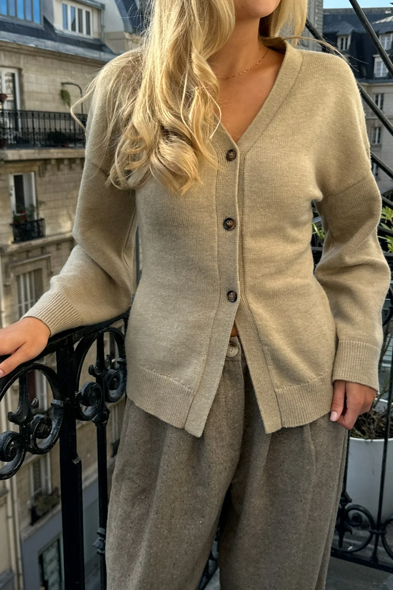 KarmaIC Fitted Cardigan - Beige - Image 5