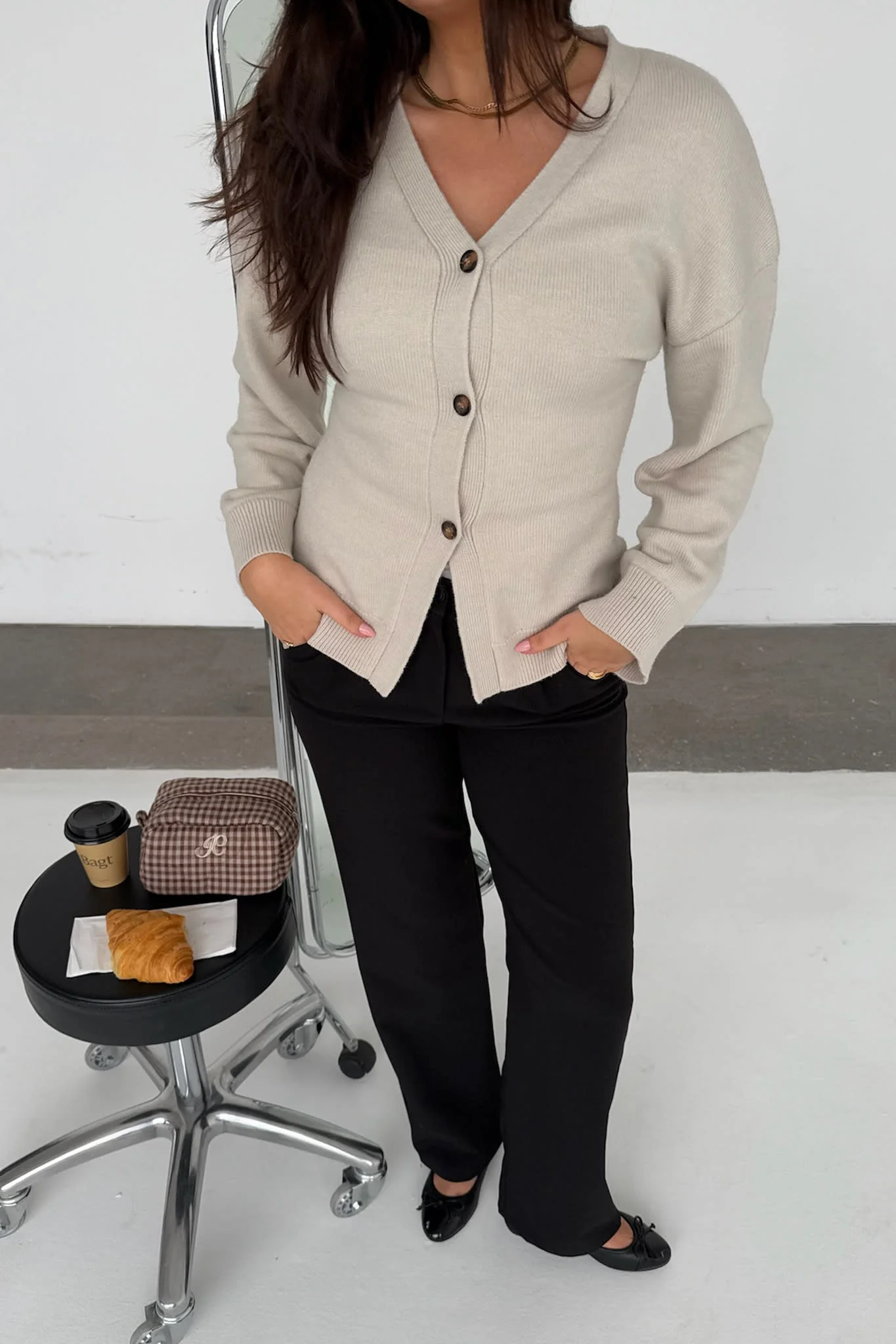 KarmaIC Fitted Cardigan - Creme - Image 5