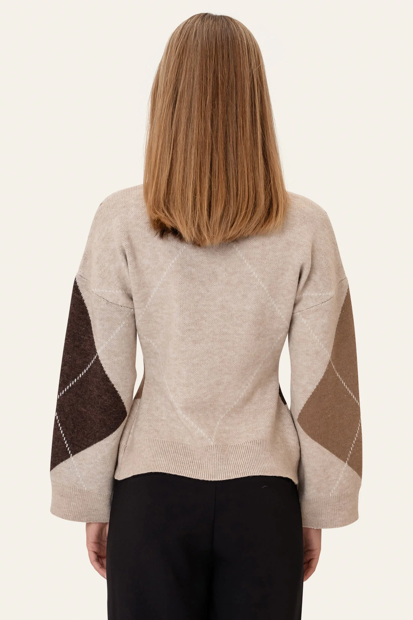KarmaIC Fitted Cardigan - Beige Argyle - Image 5