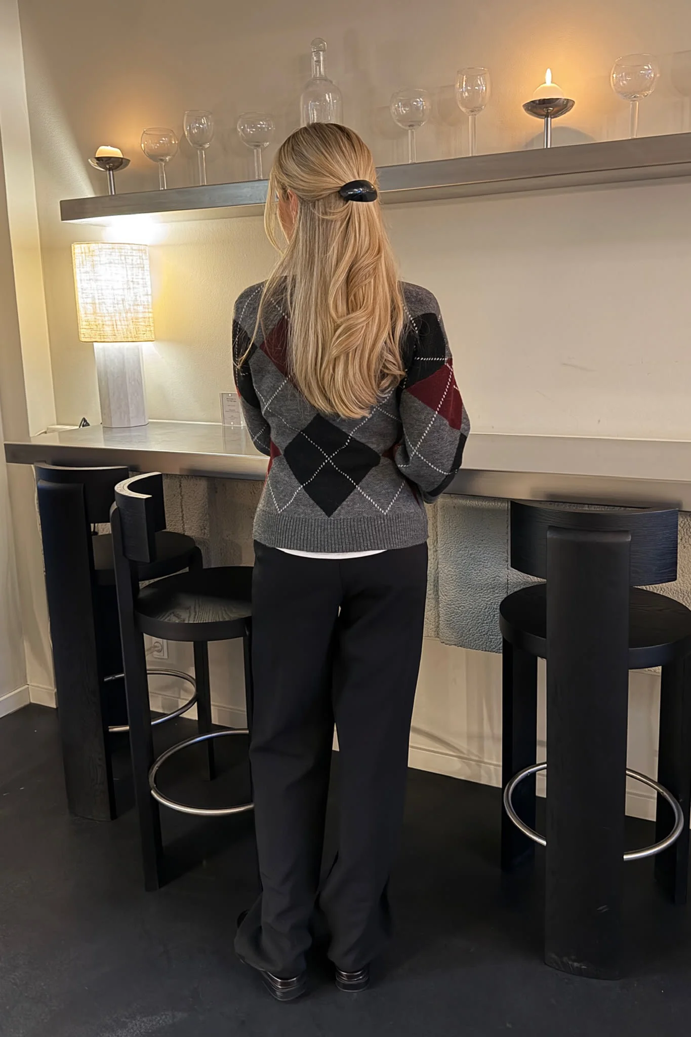 KarmaIC Fitted Cardigan - Grey Argyle - Image 2