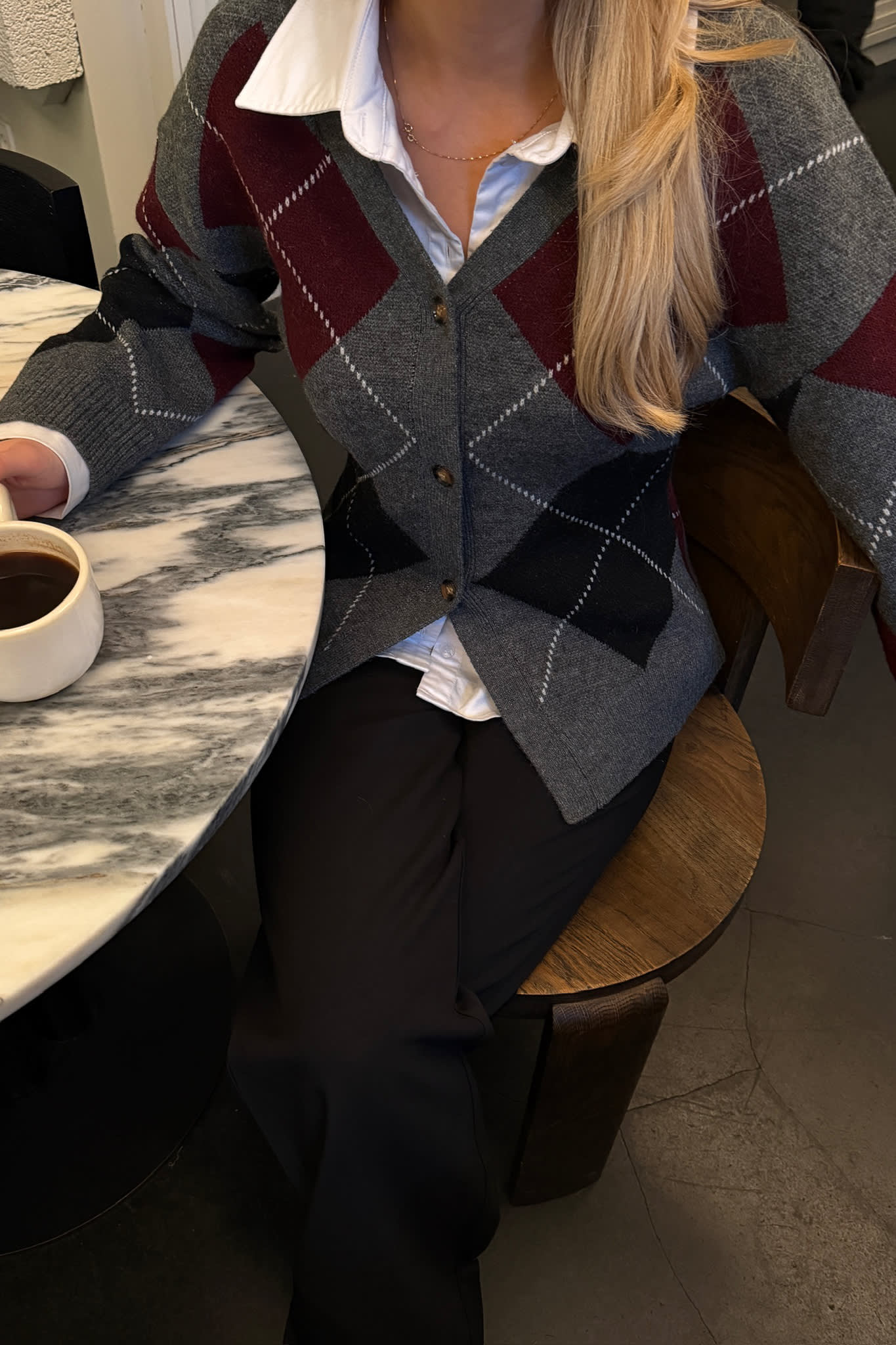 KarmaIC Fitted Cardigan - Grey Argyle - Image 5
