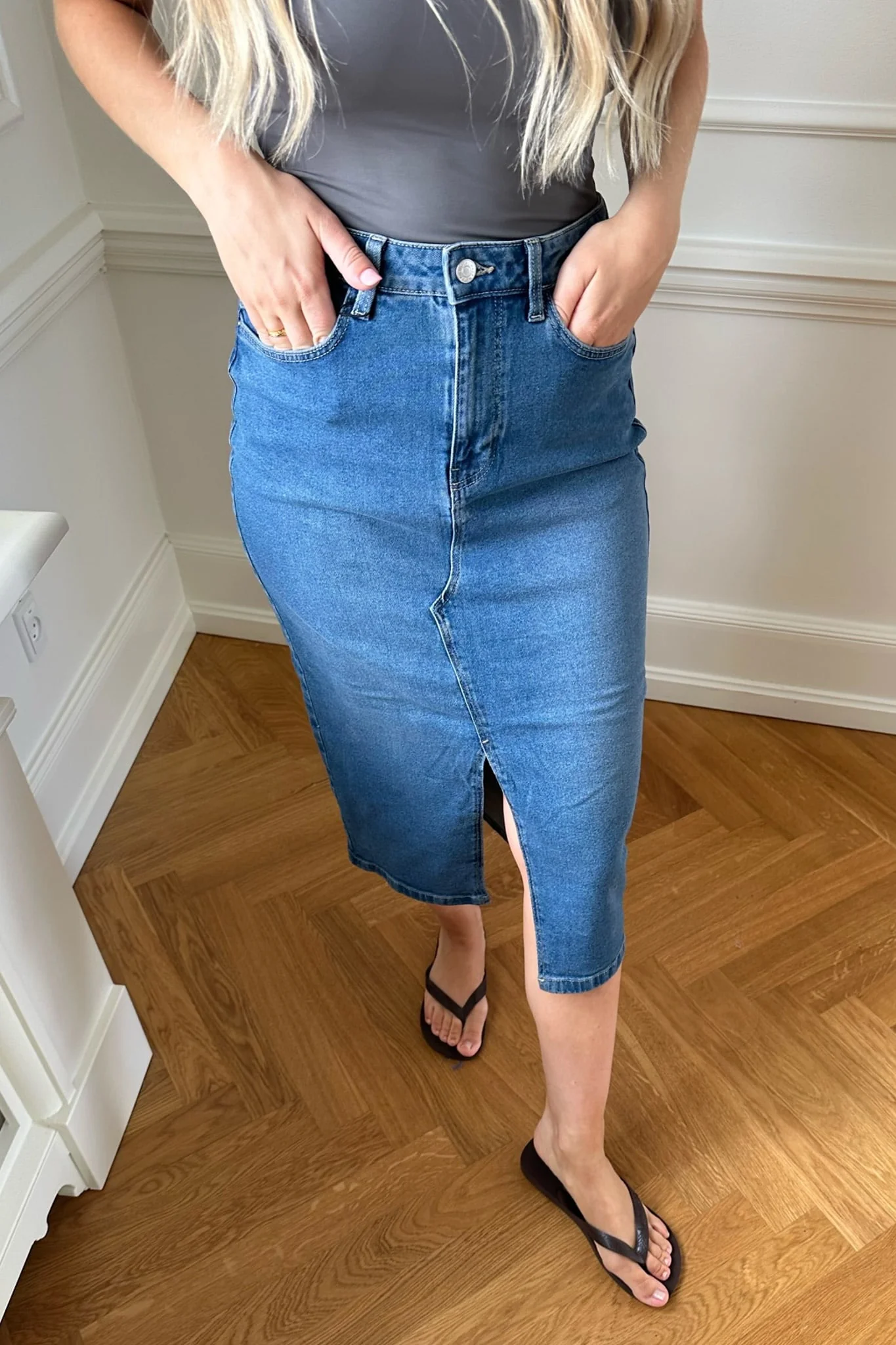NMKath Slit Midi Shirt - Medium Blue Denim - Image 3