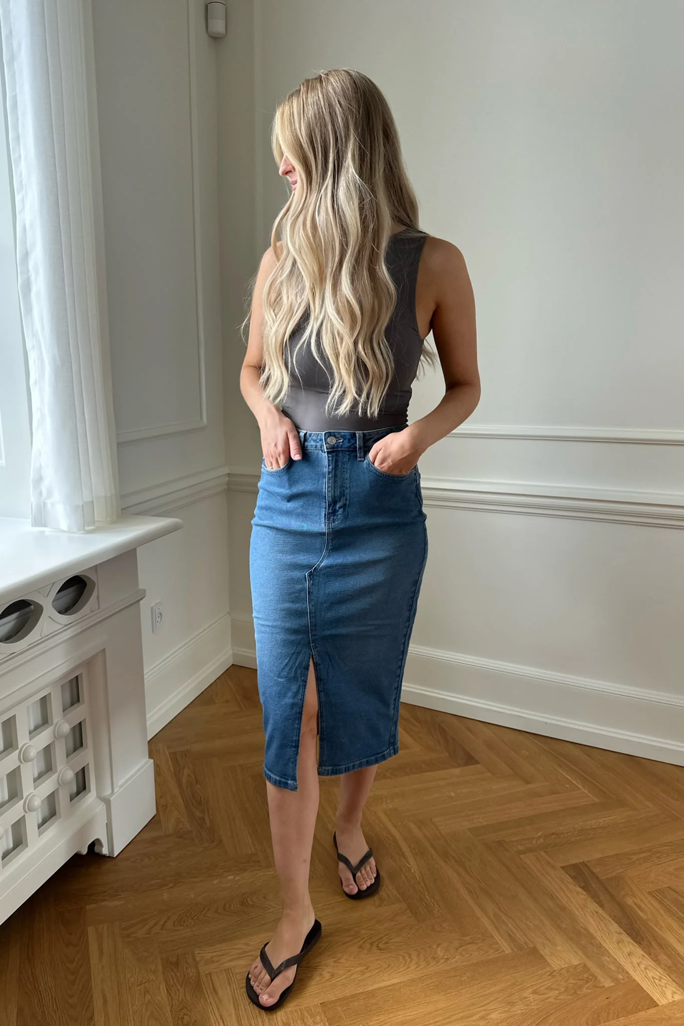 NMKath Slit Midi Shirt - Medium Blue Denim - Image 4