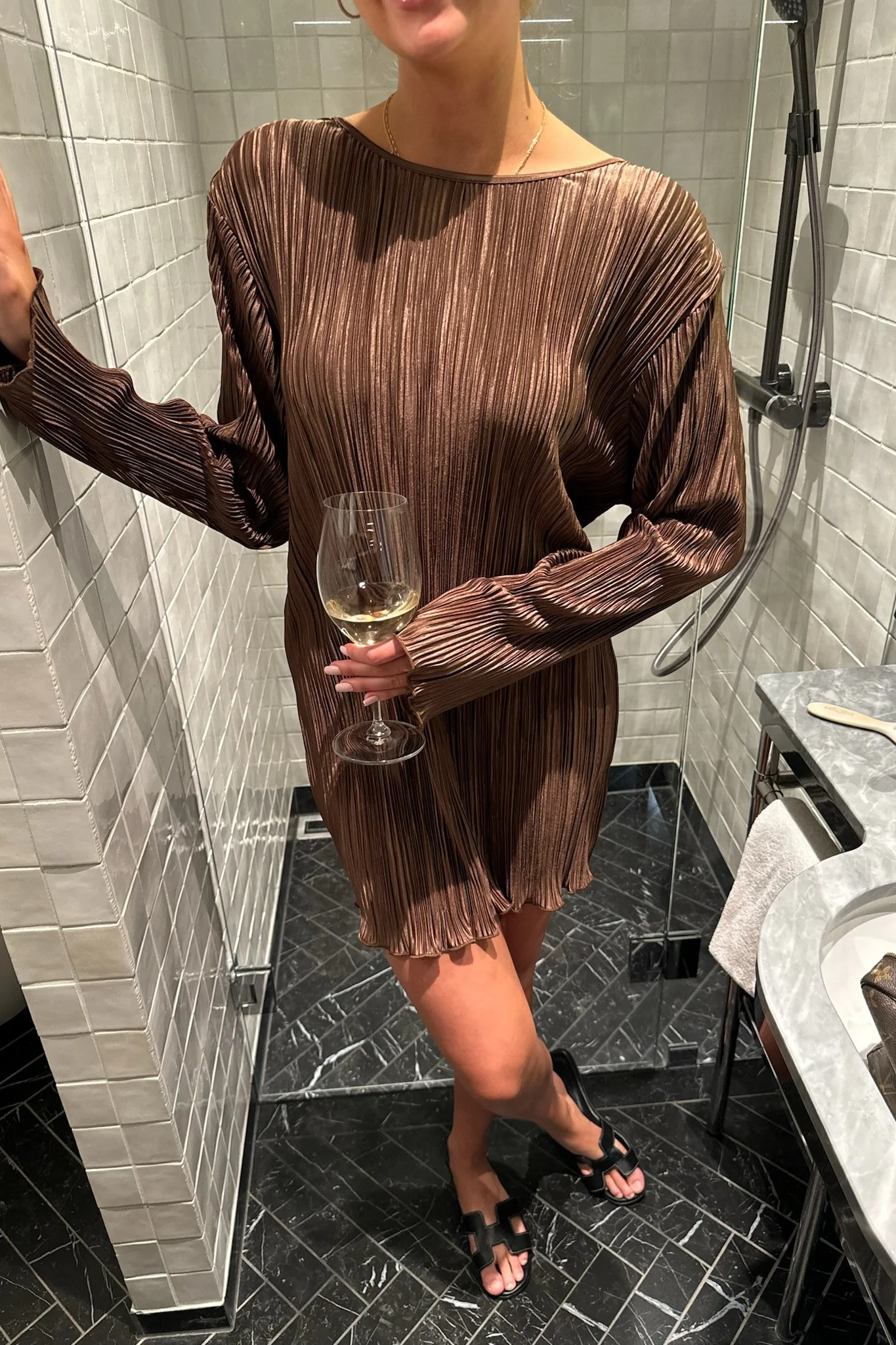KellyIC Plissé Dress - Brown - Image 4