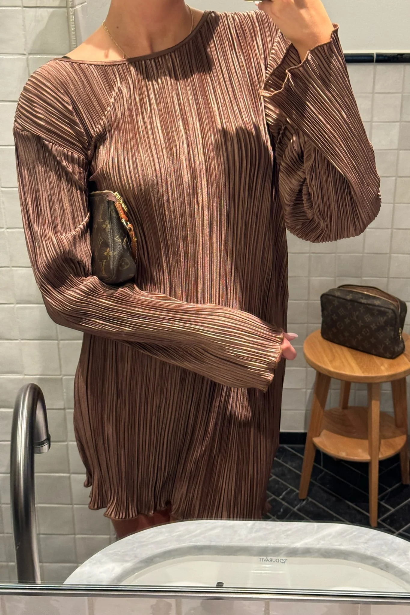 KellyIC Plissé Dress - Brown - Image 6