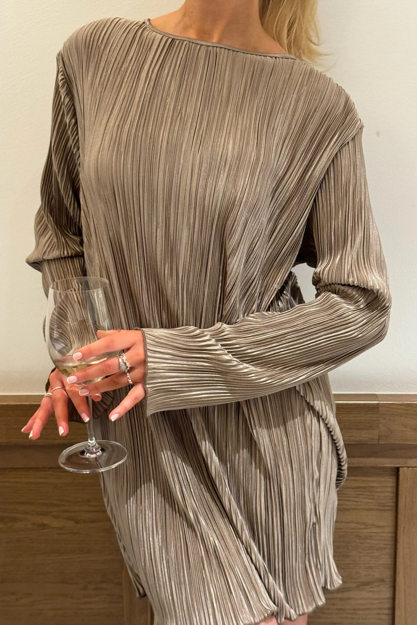 KellyIC Plissé Dress - Light Brown - Image 6