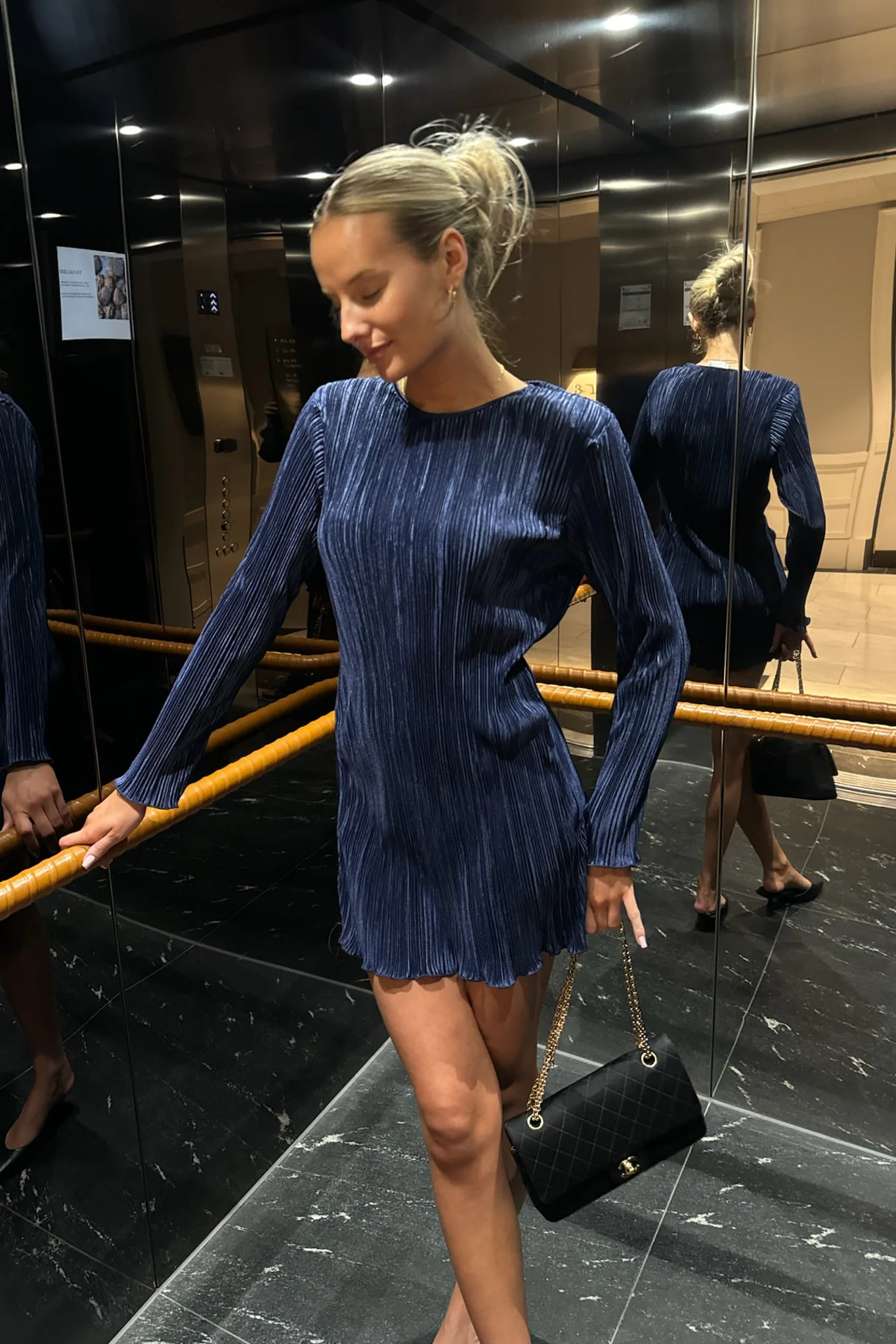 KellyIC Plissé Dress - Navy - Image 5