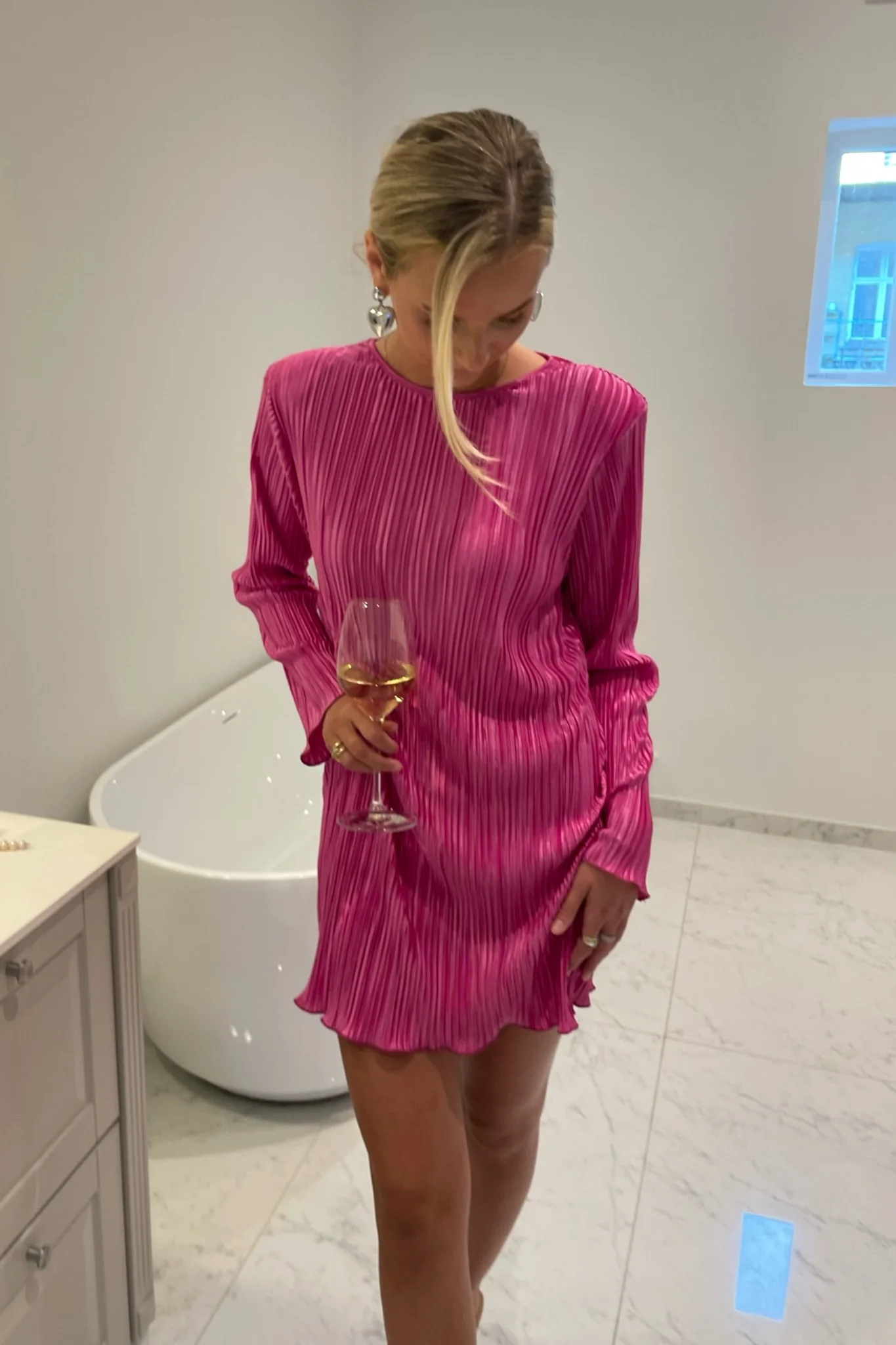 KellyIC Plissé Dress - Fuchsia Pink - Image 6