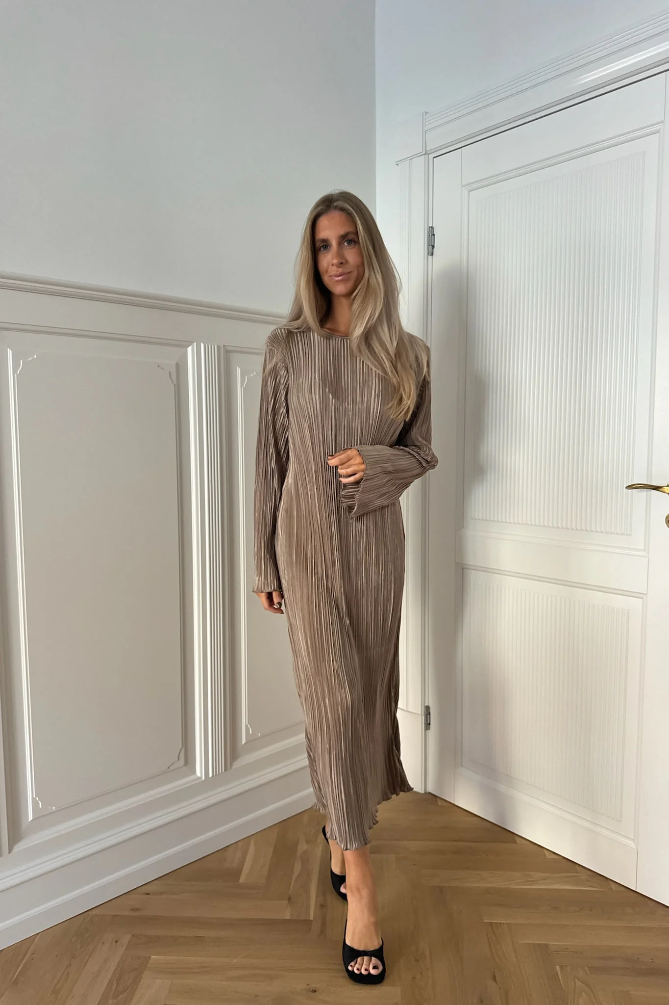 KellyIC Long Plissé Dress - Light Brown - Image 3