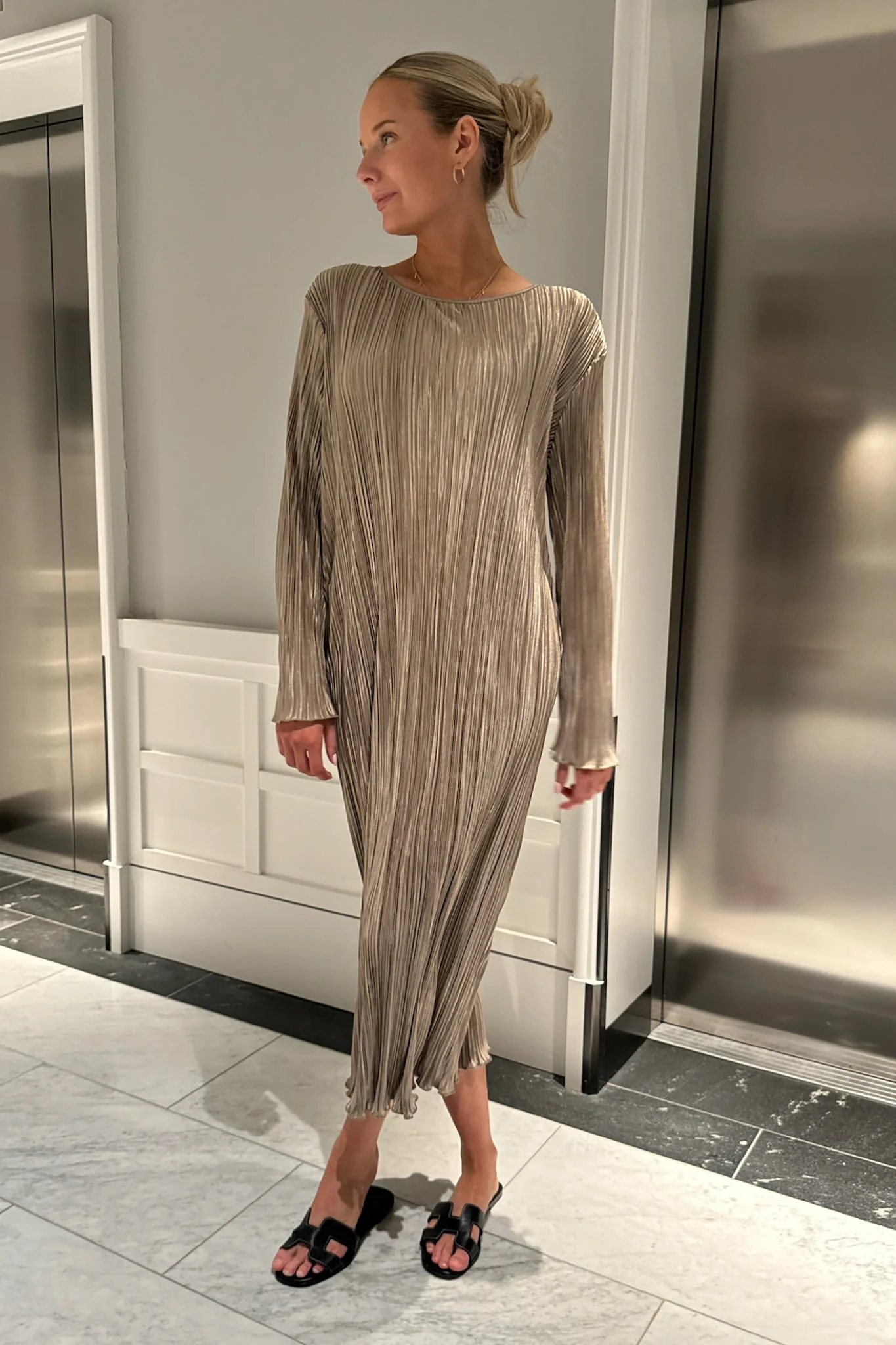 KellyIC Long Plissé Dress - Light Brown - Image 8