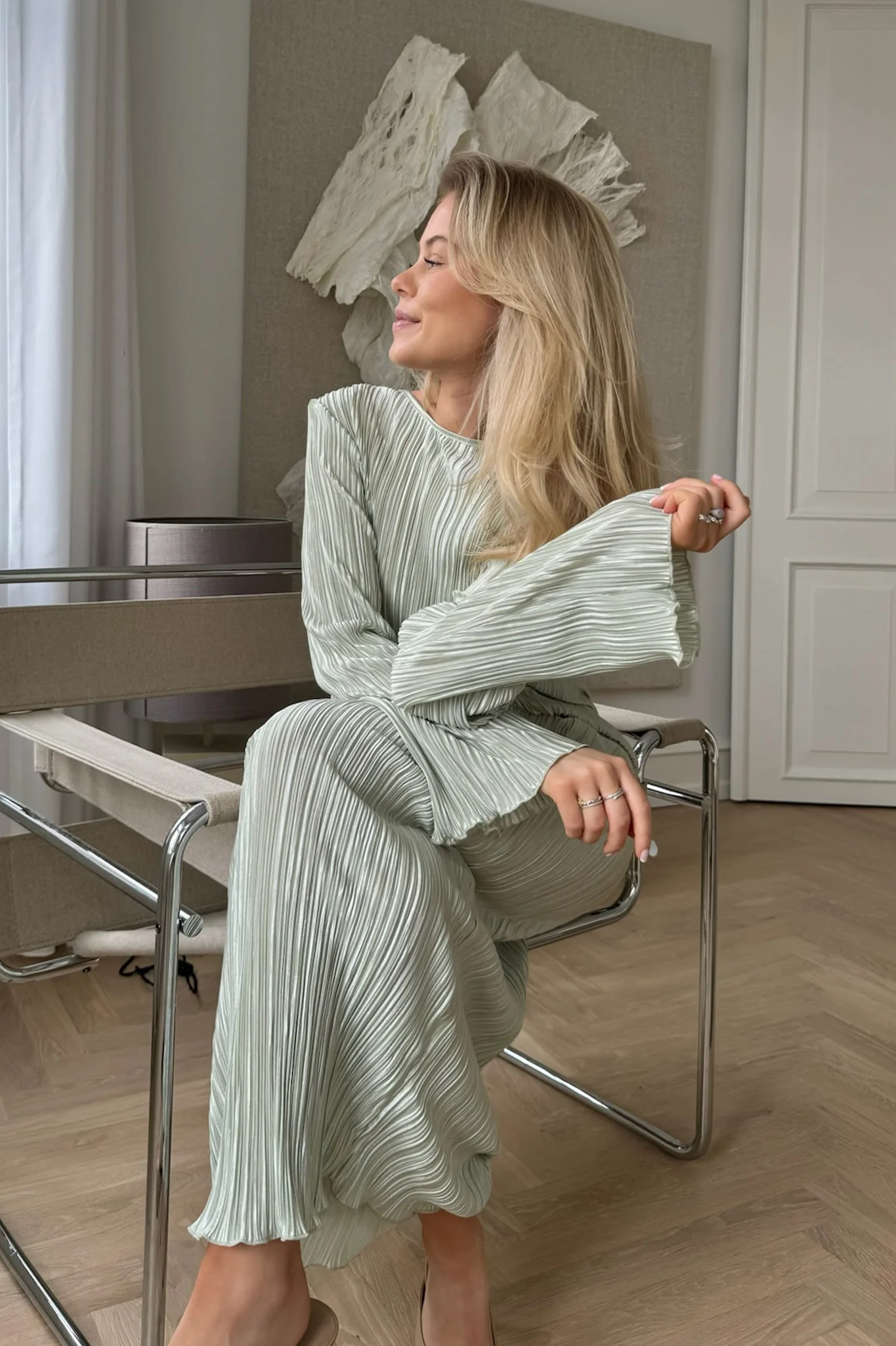 KellyIC Long Plissé Dress - Light Green - Image 3