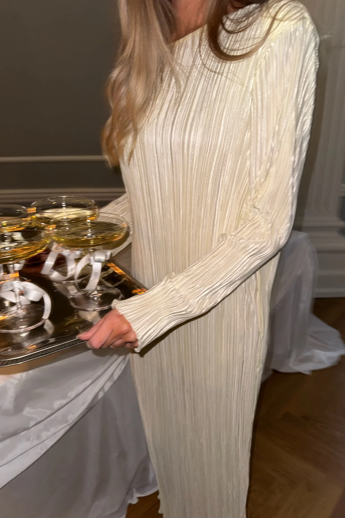 KellyIC Long Plissé Dress - Off White - Image 3