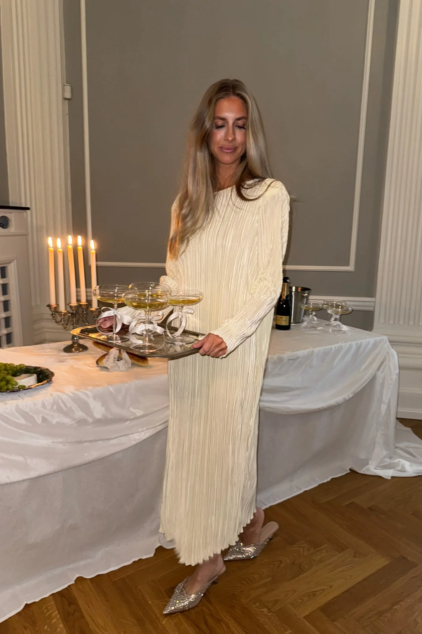 KellyIC Long Plissé Dress - Off White - Image 4