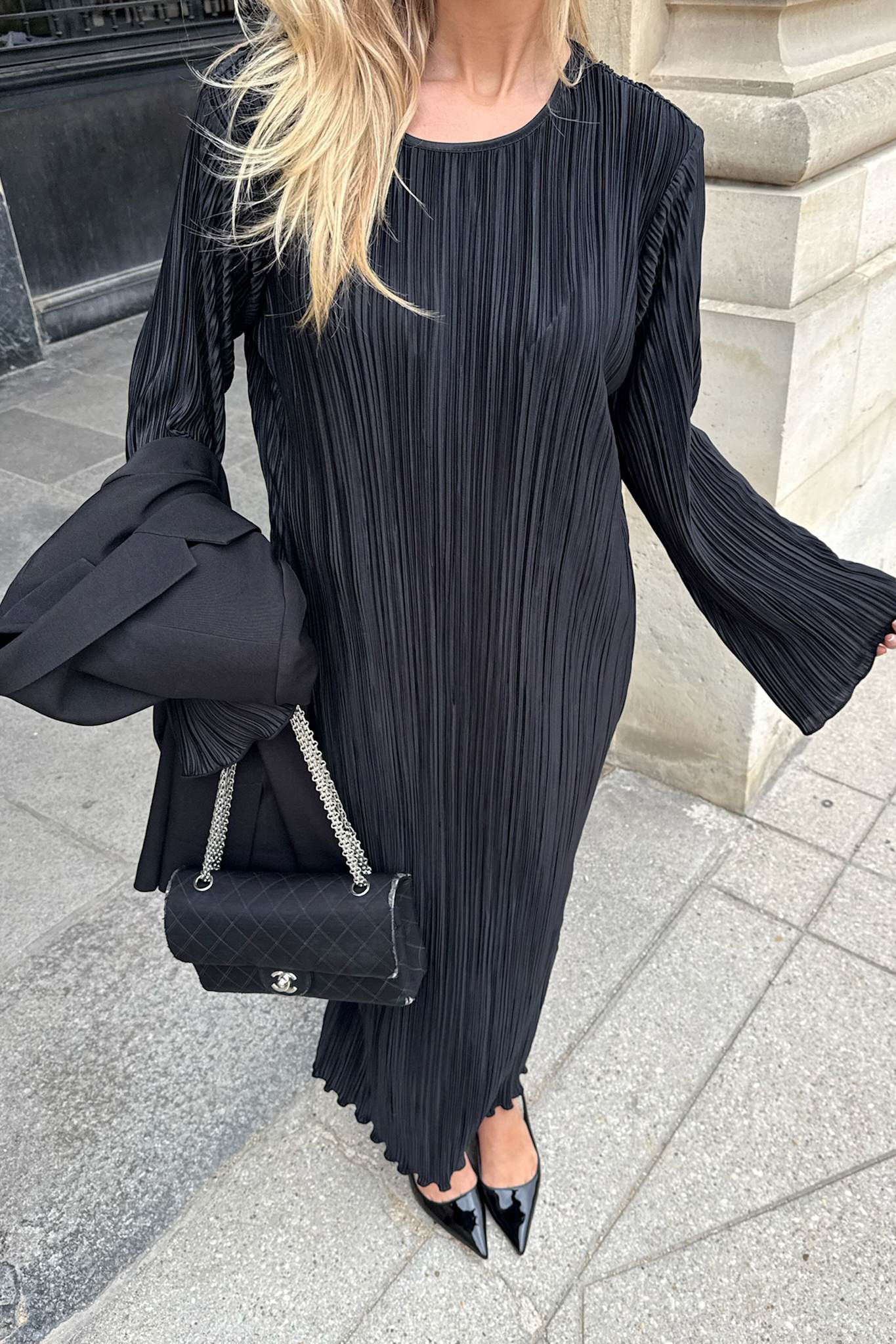 KellyIC Long Plissé Dress - Black - Image 7