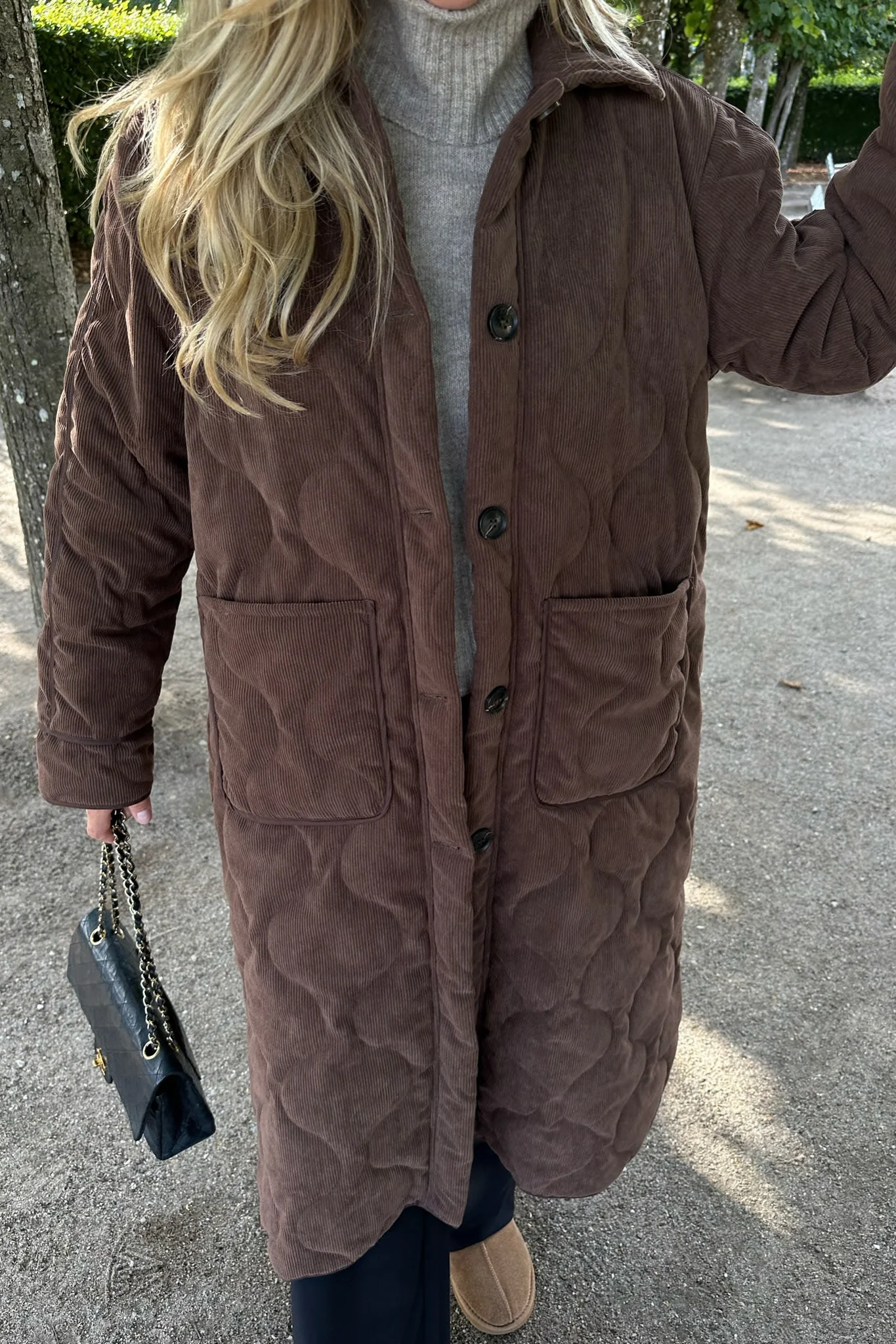 JosieIC Long Quilted Jacket - Brown Corduroy - Image 2