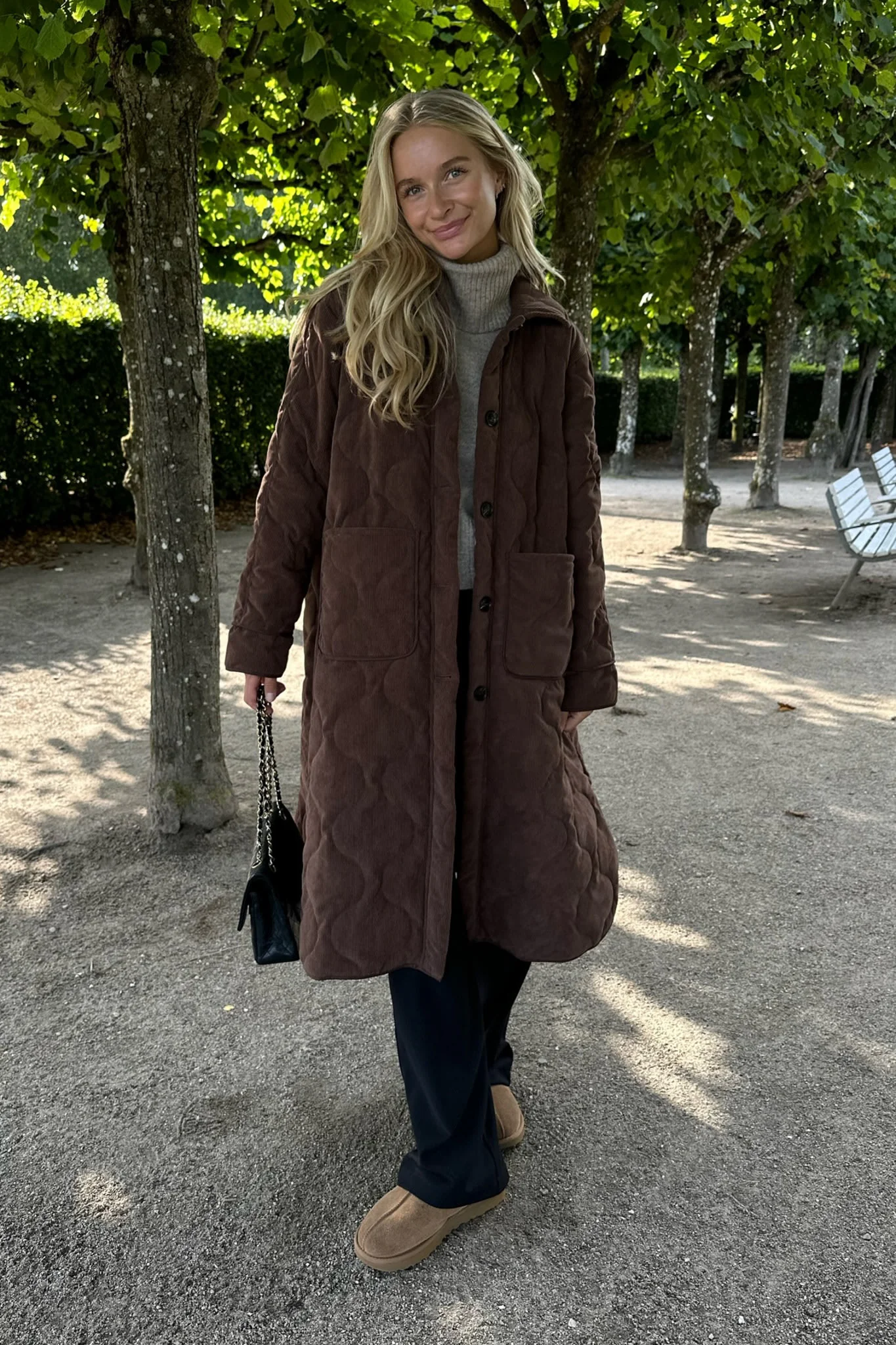 JosieIC Long Quilted Jacket - Brown Corduroy - Image 3
