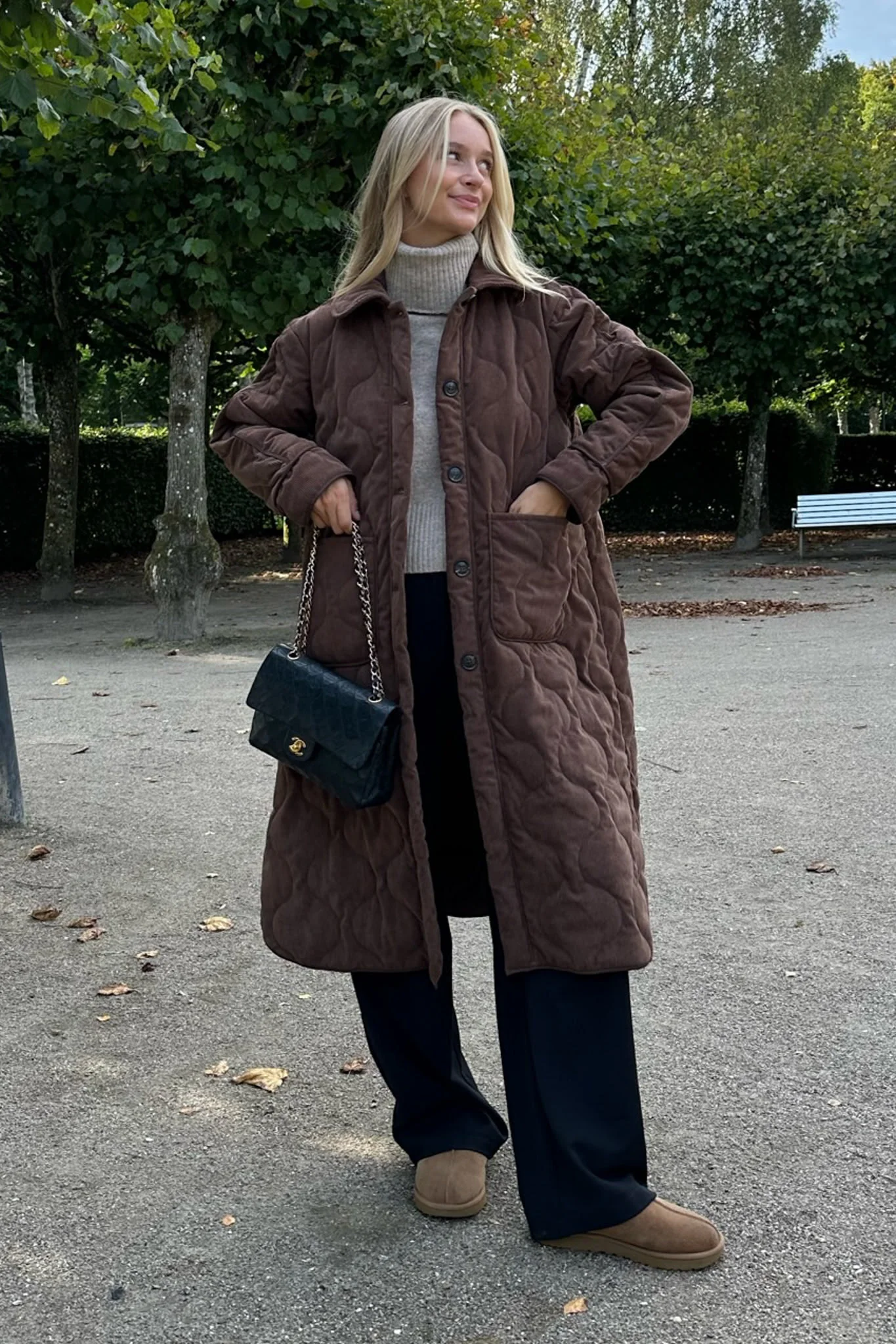 JosieIC Long Quilted Jacket - Brown Corduroy - Image 4