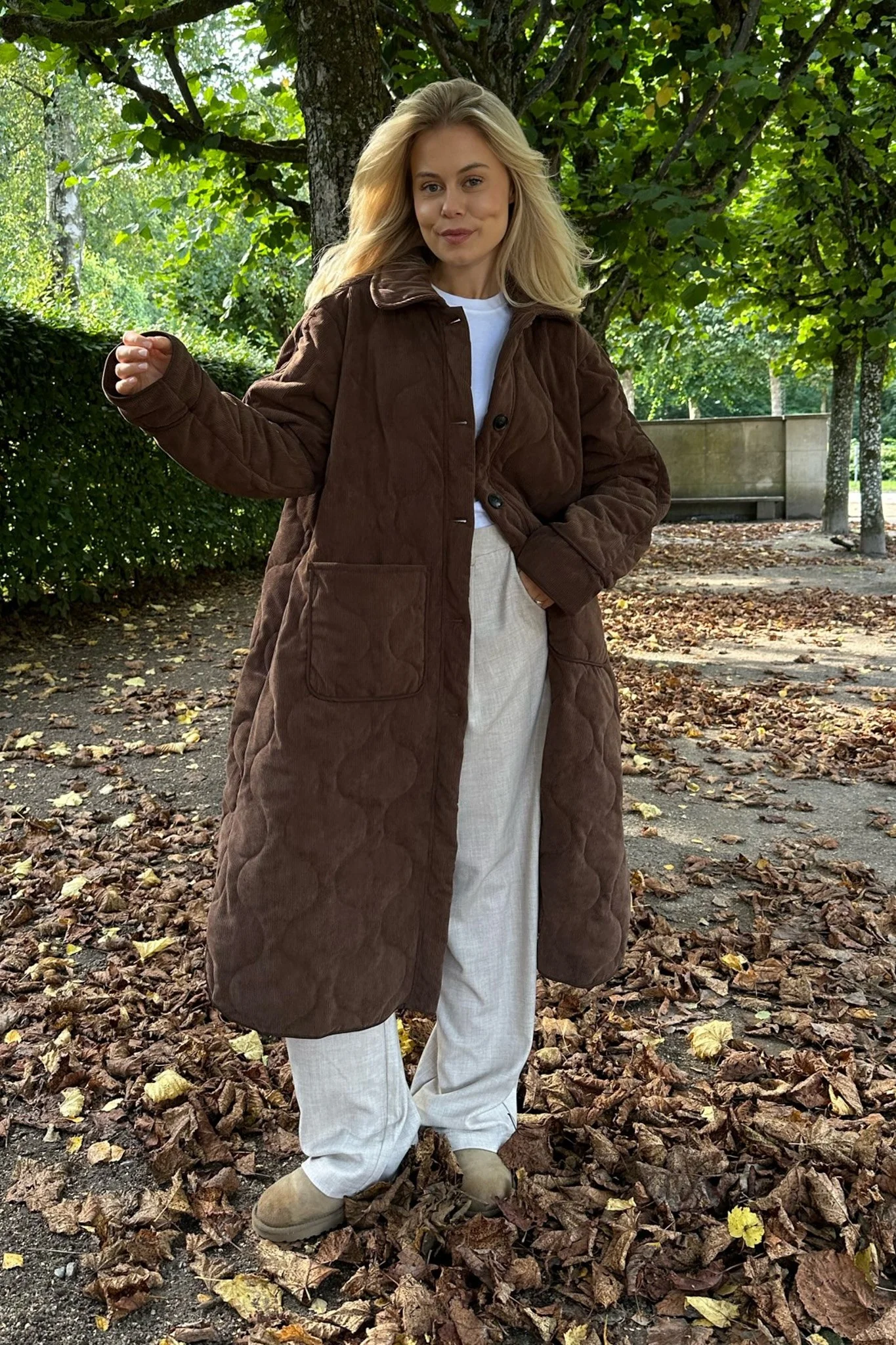 JosieIC Long Quilted Jacket - Brown Corduroy - Image 5