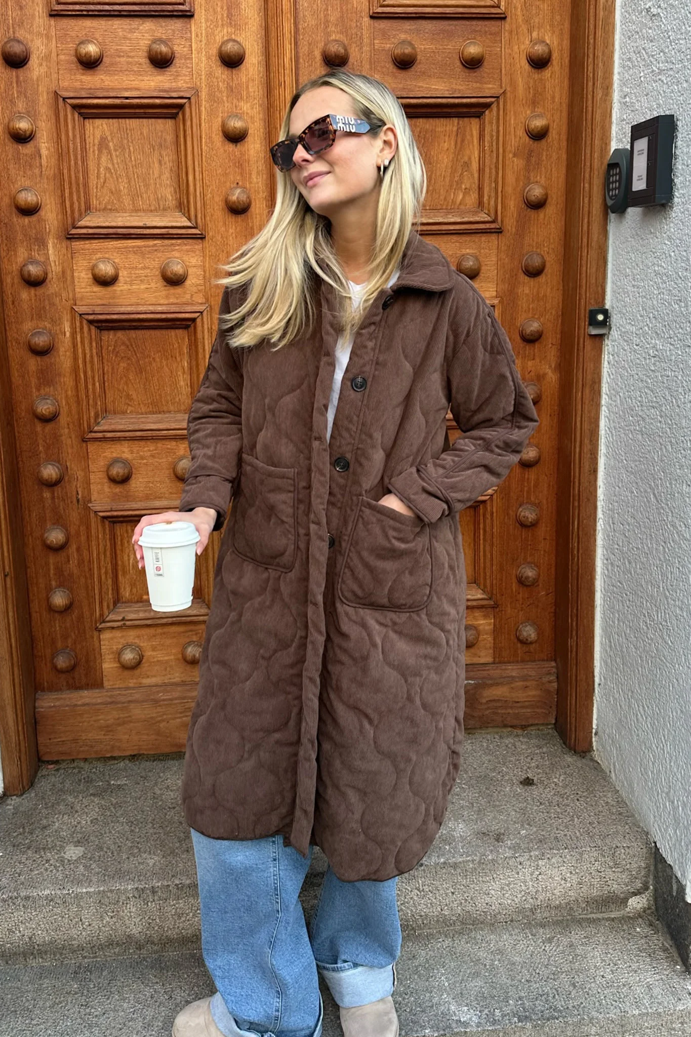 JosieIC Long Quilted Jacket - Brown Corduroy - Image 7