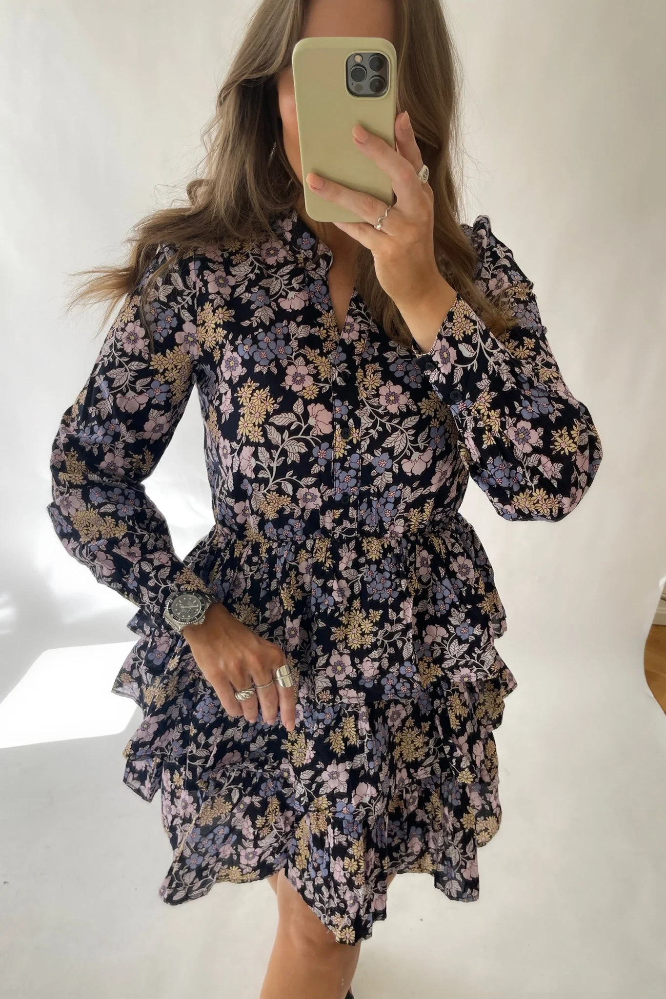 NMLaura LS Layer Dress - Black Flower - Image 2