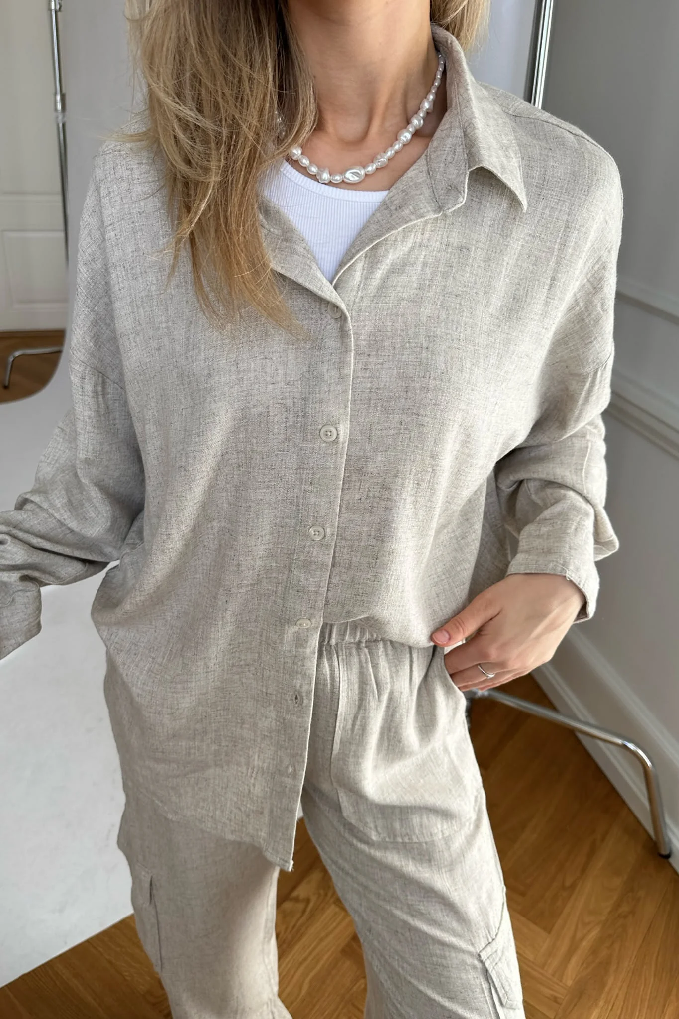 NMLeilani LS Loose Shirt - Naturel - Image 3