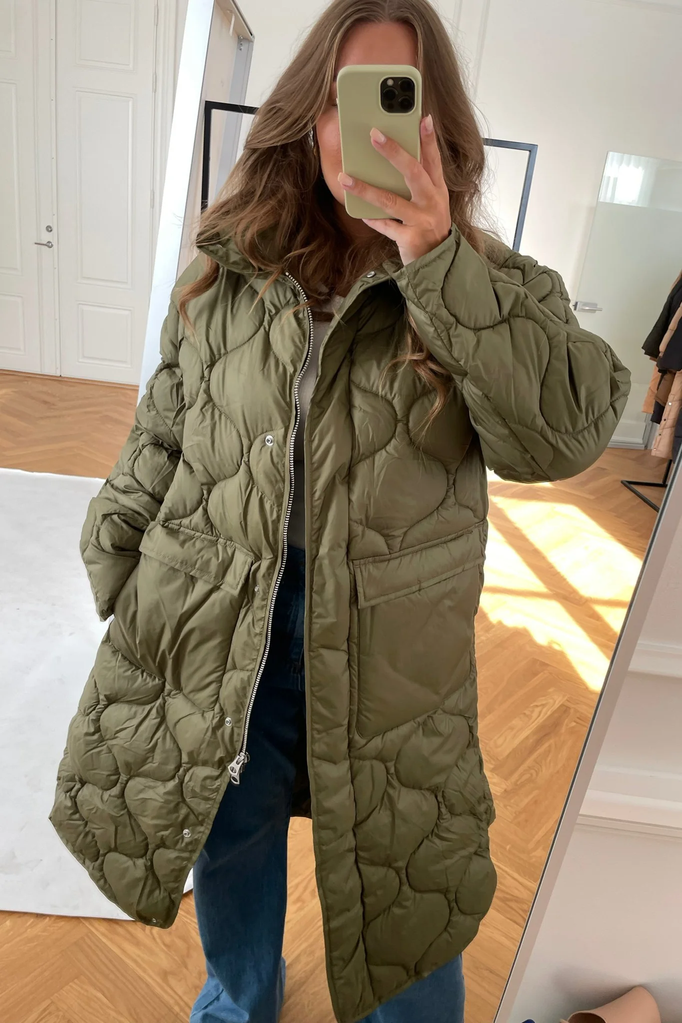 JXLenora Shiny Quilted Coat - Burnt Olive - Image 2