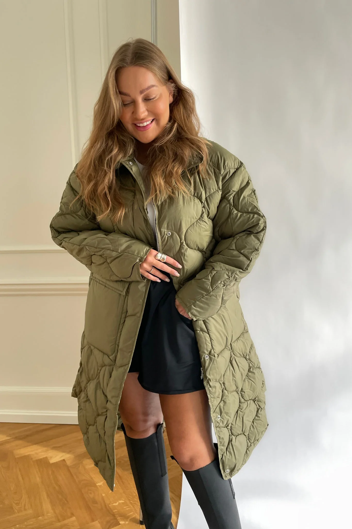 JXLenora Shiny Quilted Coat - Burnt Olive - Image 4