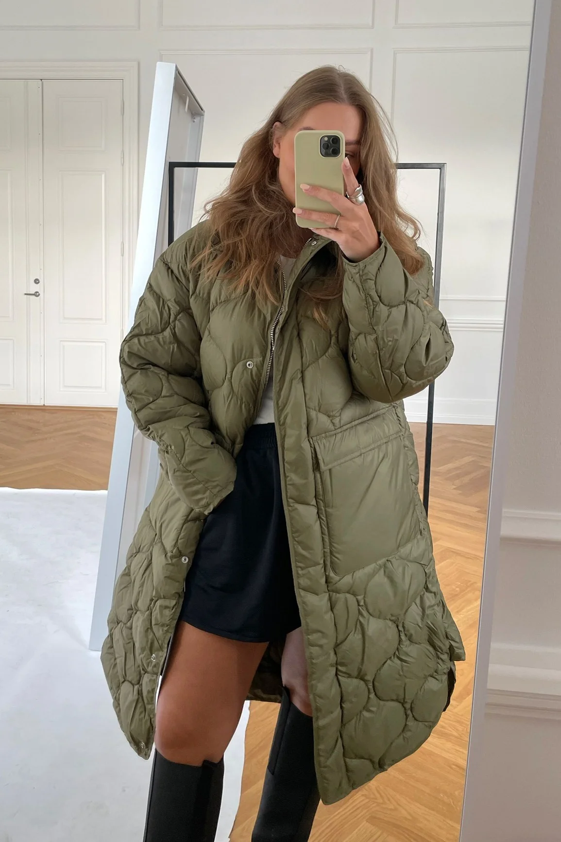 JXLenora Shiny Quilted Coat - Burnt Olive - Image 6