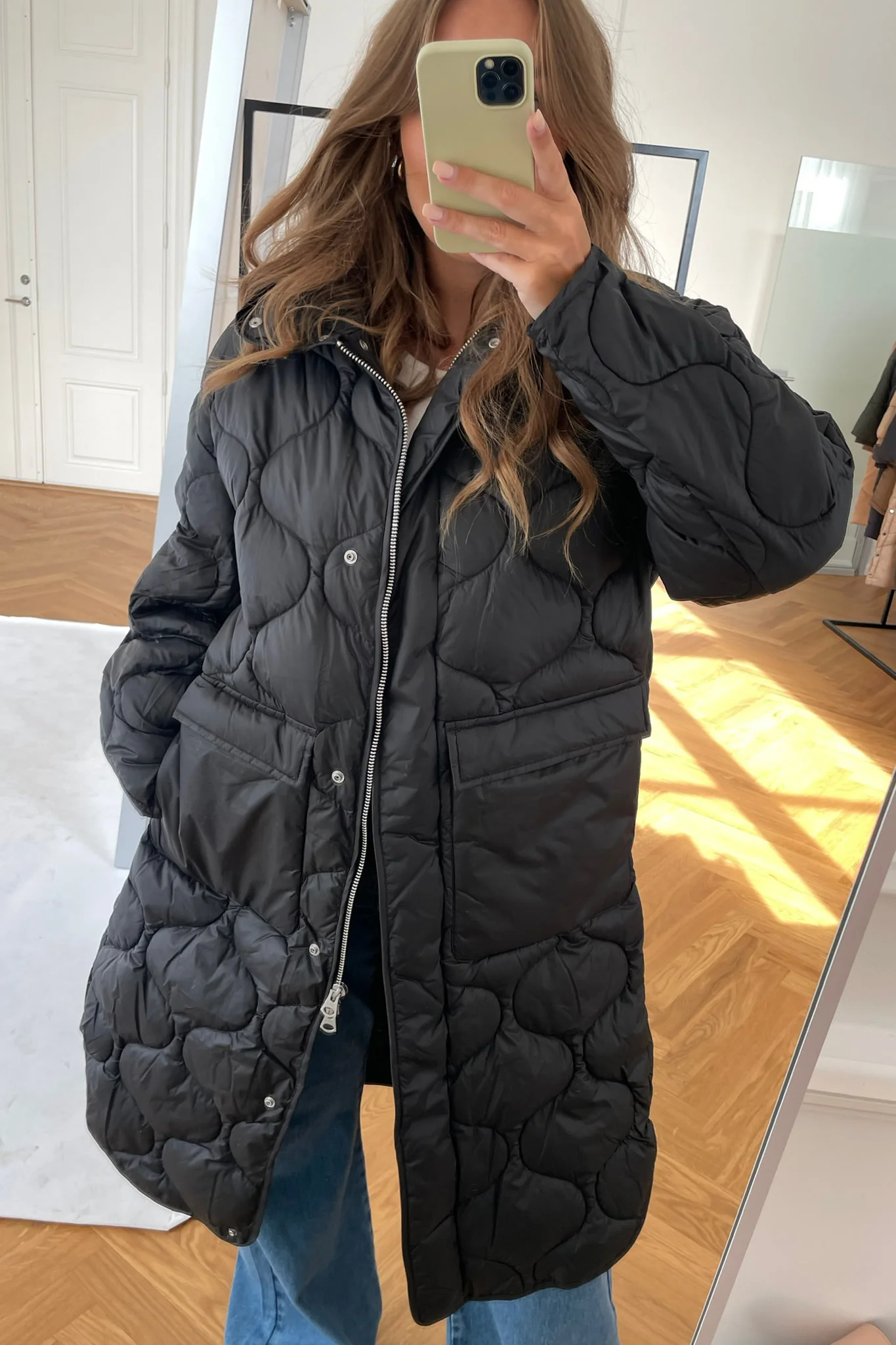 JXLenora Shiny Quilted Coat - Black - Image 5