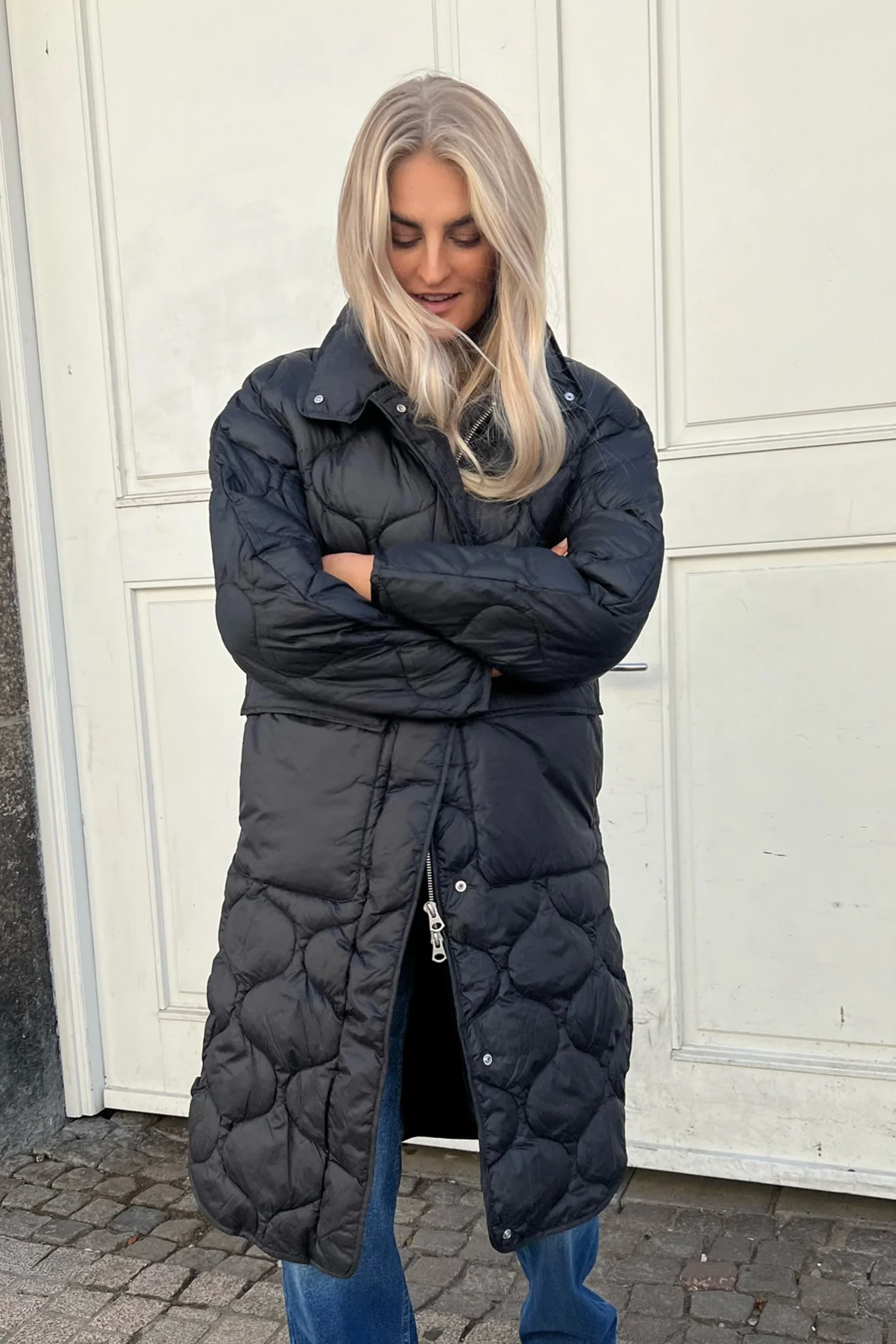 JXLenora Shiny Quilted Coat - Black - Image 7