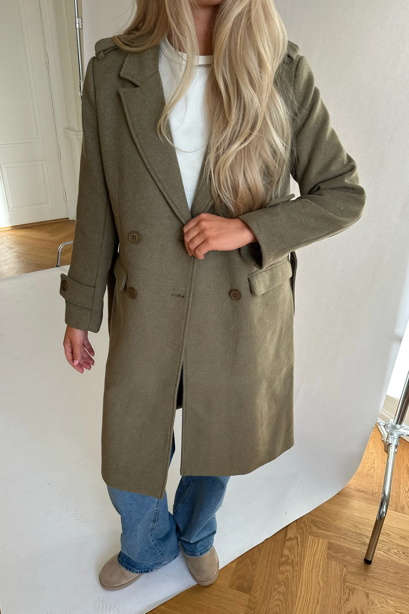NMLeony LS Wool Long Coat - Capers - Image 2