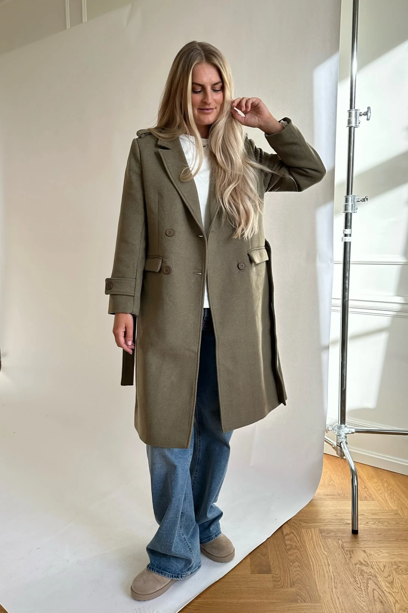 NMLeony LS Wool Long Coat - Capers - Image 3